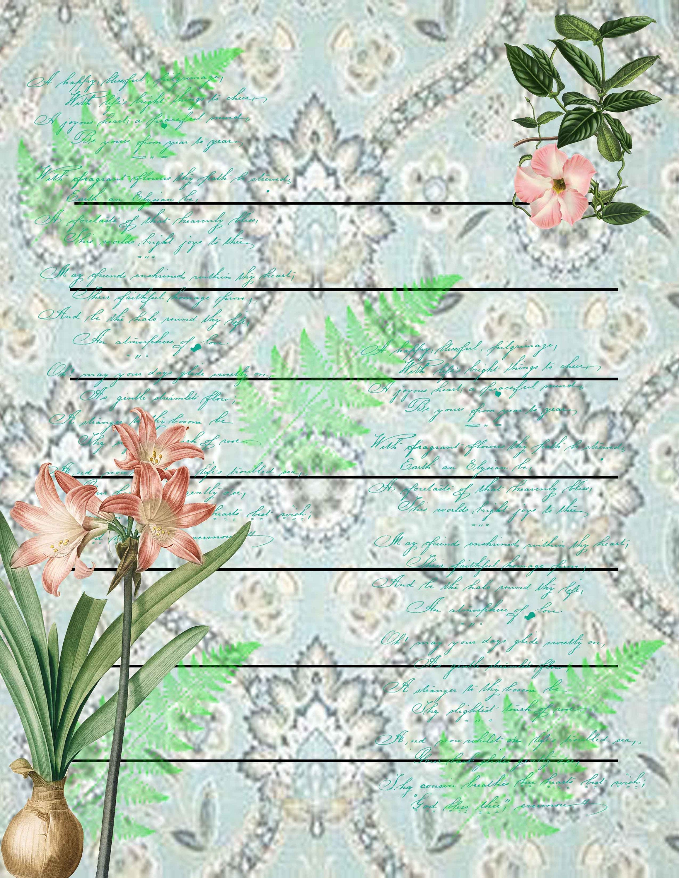 Digital Page - Elegant Background, Blue Tags, Journal Pocket