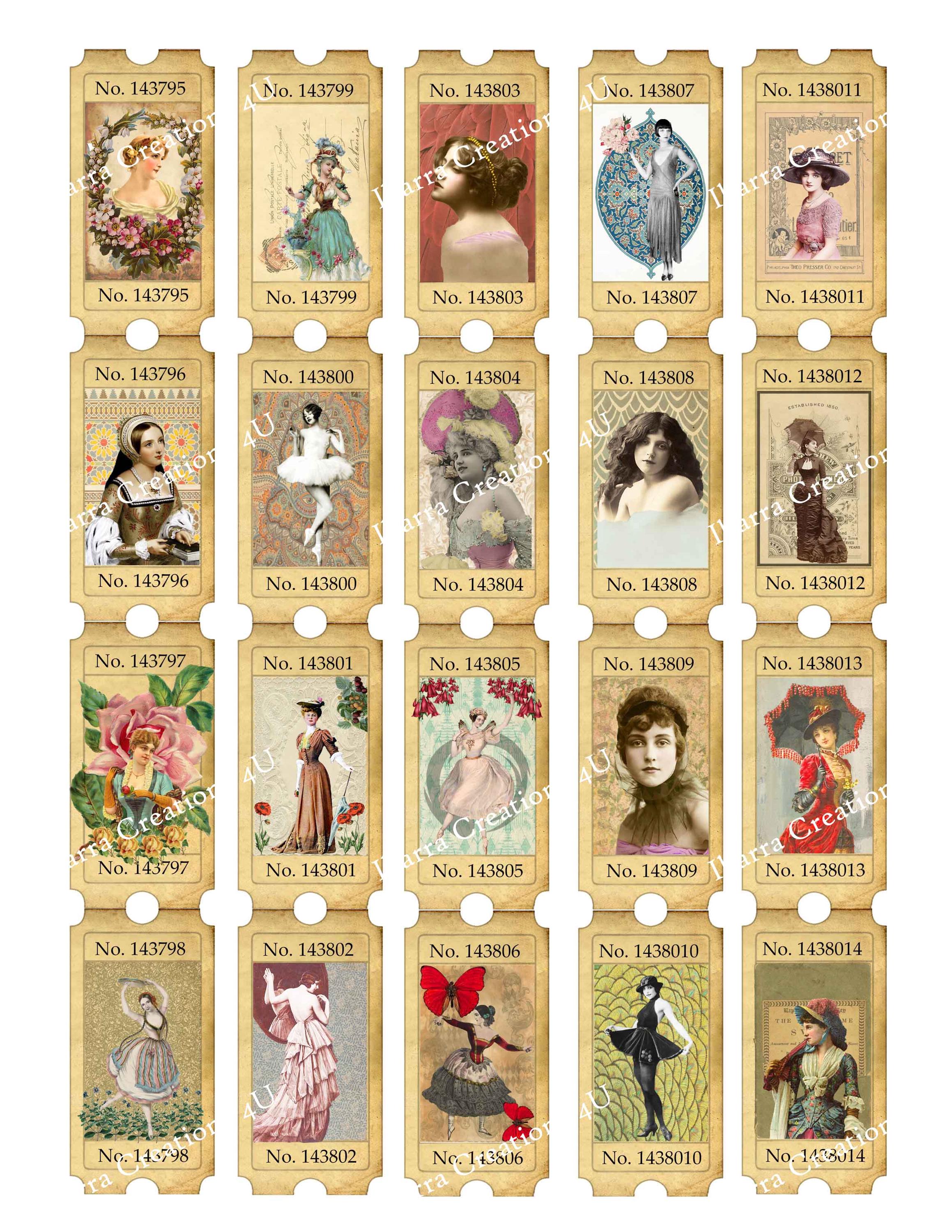 Digital Tickets, Coupons with Victorian Ephemera, Ready to Print-Great for Tuck Spots