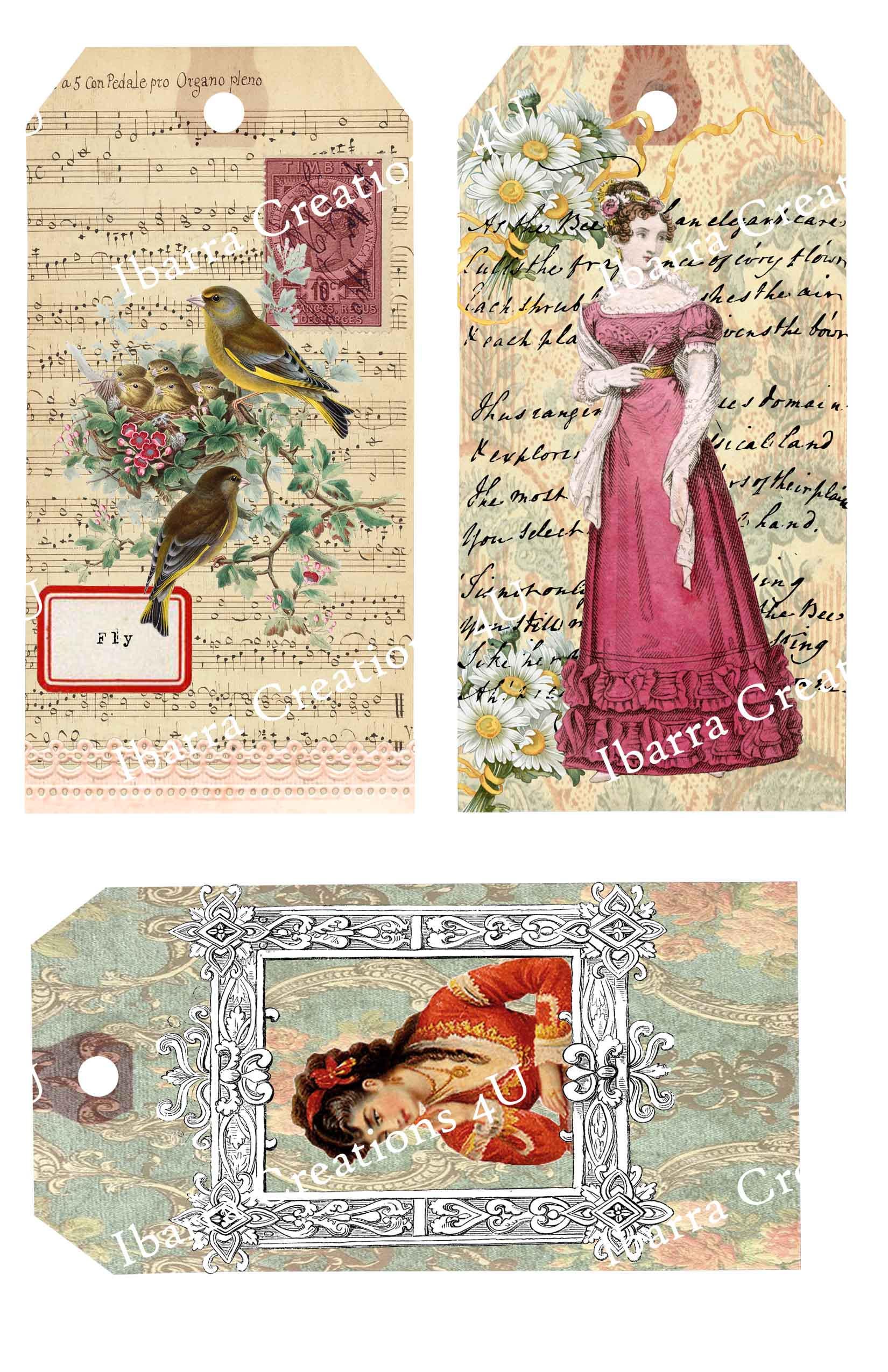 Digital Collage Tags, Jane Austen-Gypsy-Bird