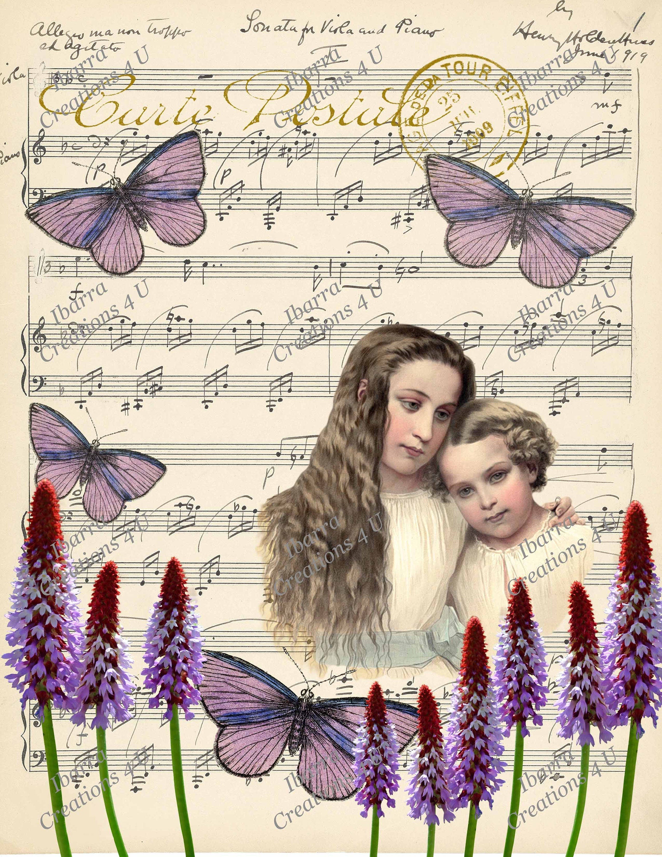Digital Kit - Two Sisters - Butterflies - Purple Flowers - Printable Journaling Cards