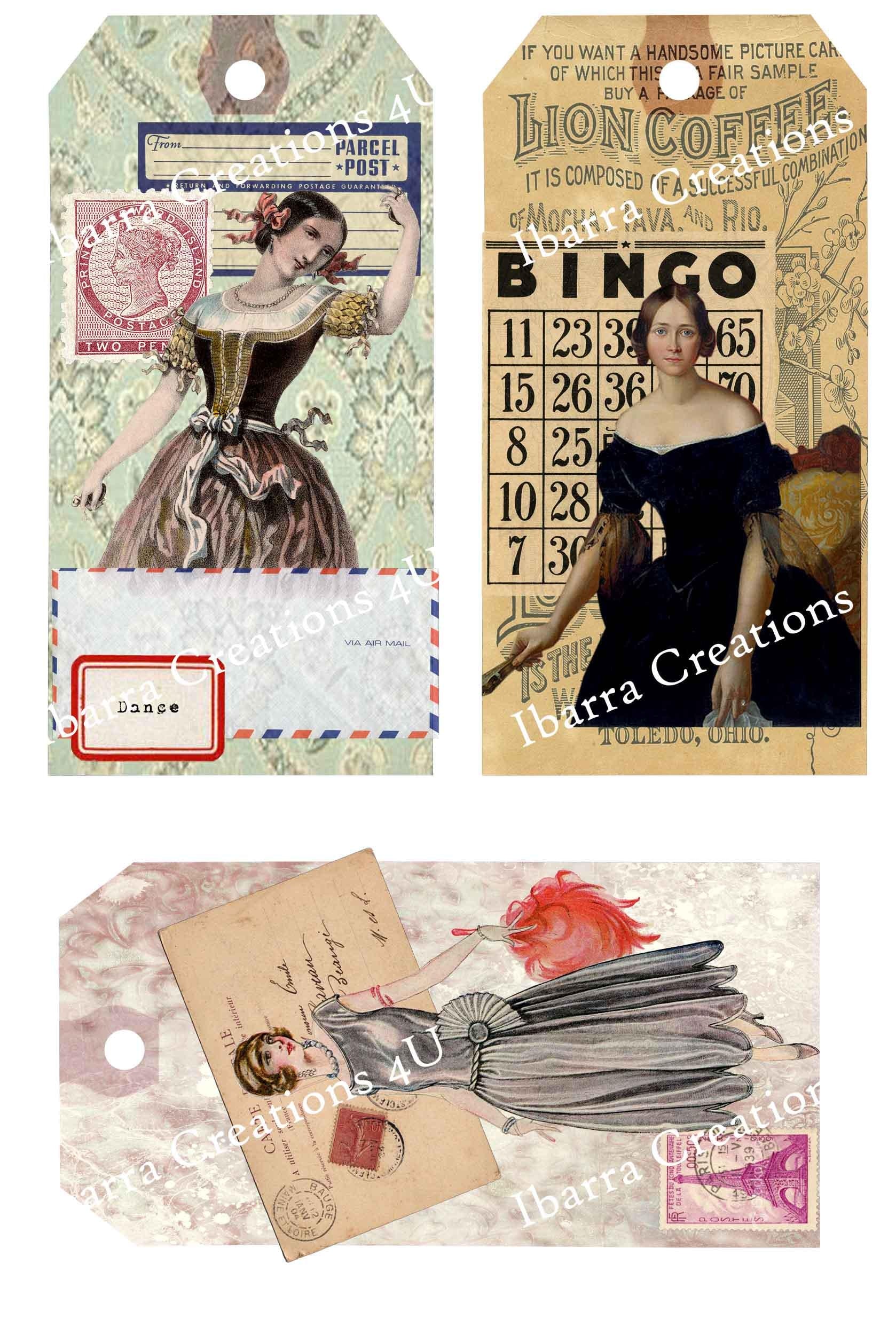 Digital Collage Tags, Jane Austen-Gypsy-Bird