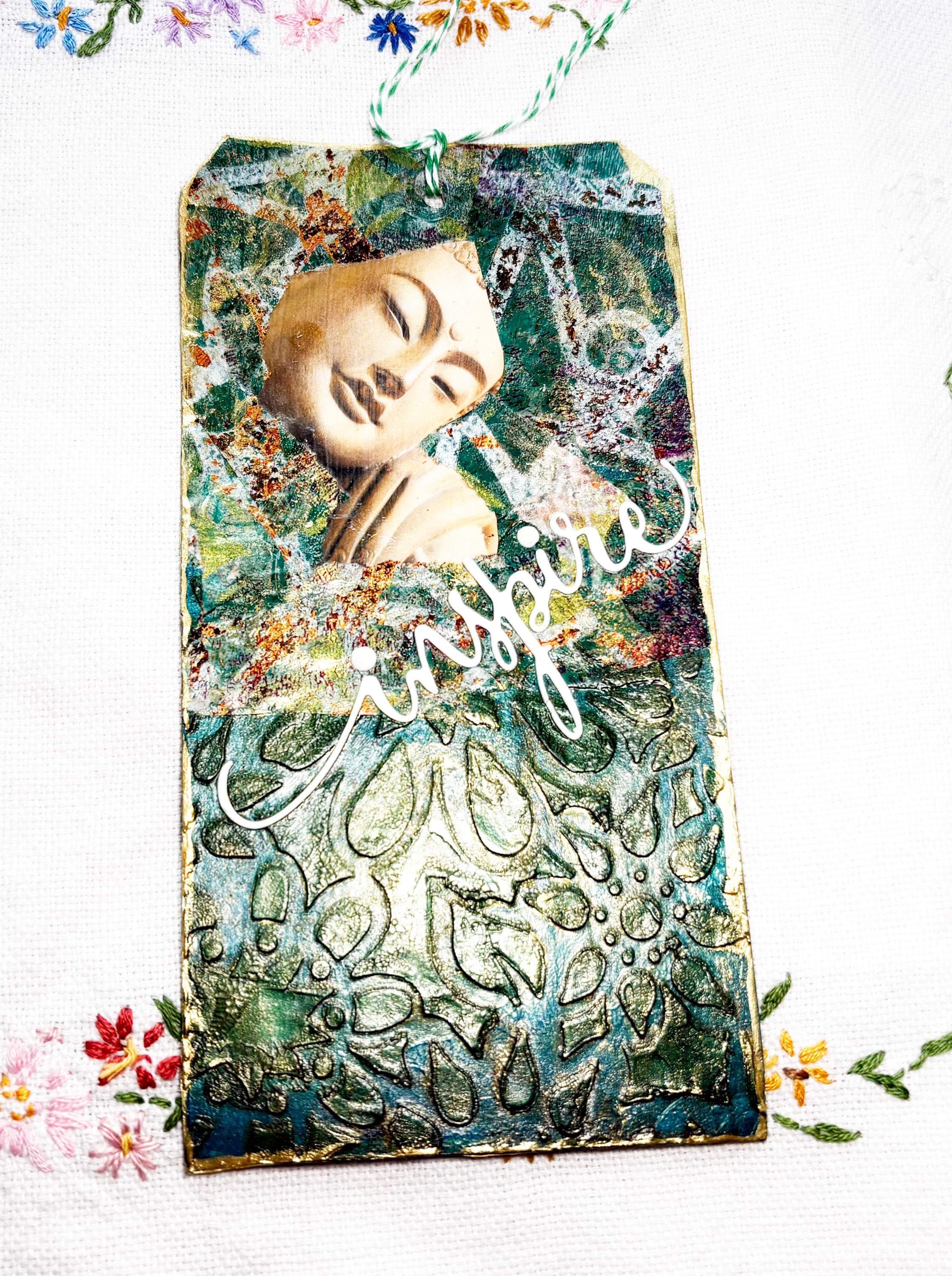 Buddha Inspirational Theme Altered Tag for Journals, Gifts, Scrapbooks