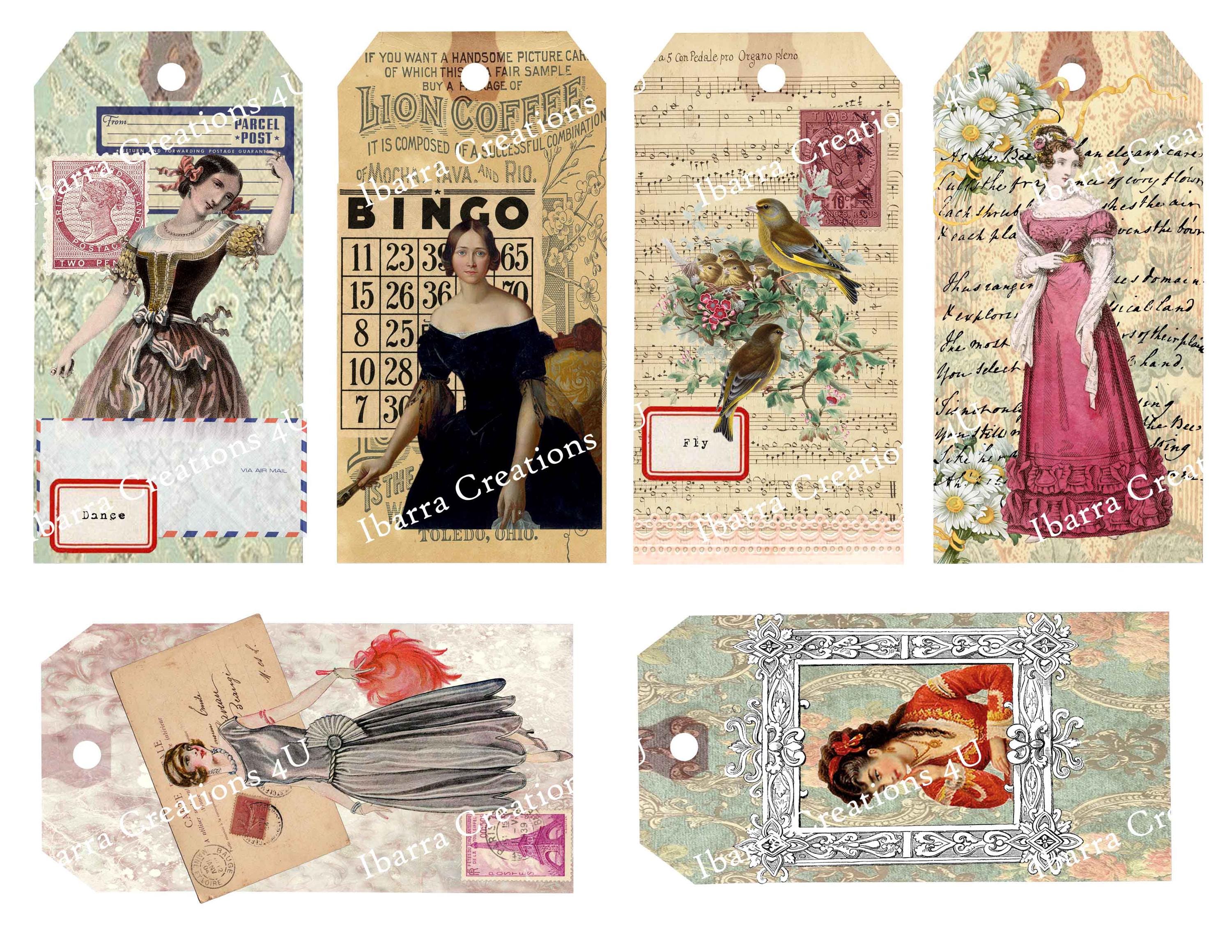 Digital Collage Tags, Jane Austen-Gypsy-Bird