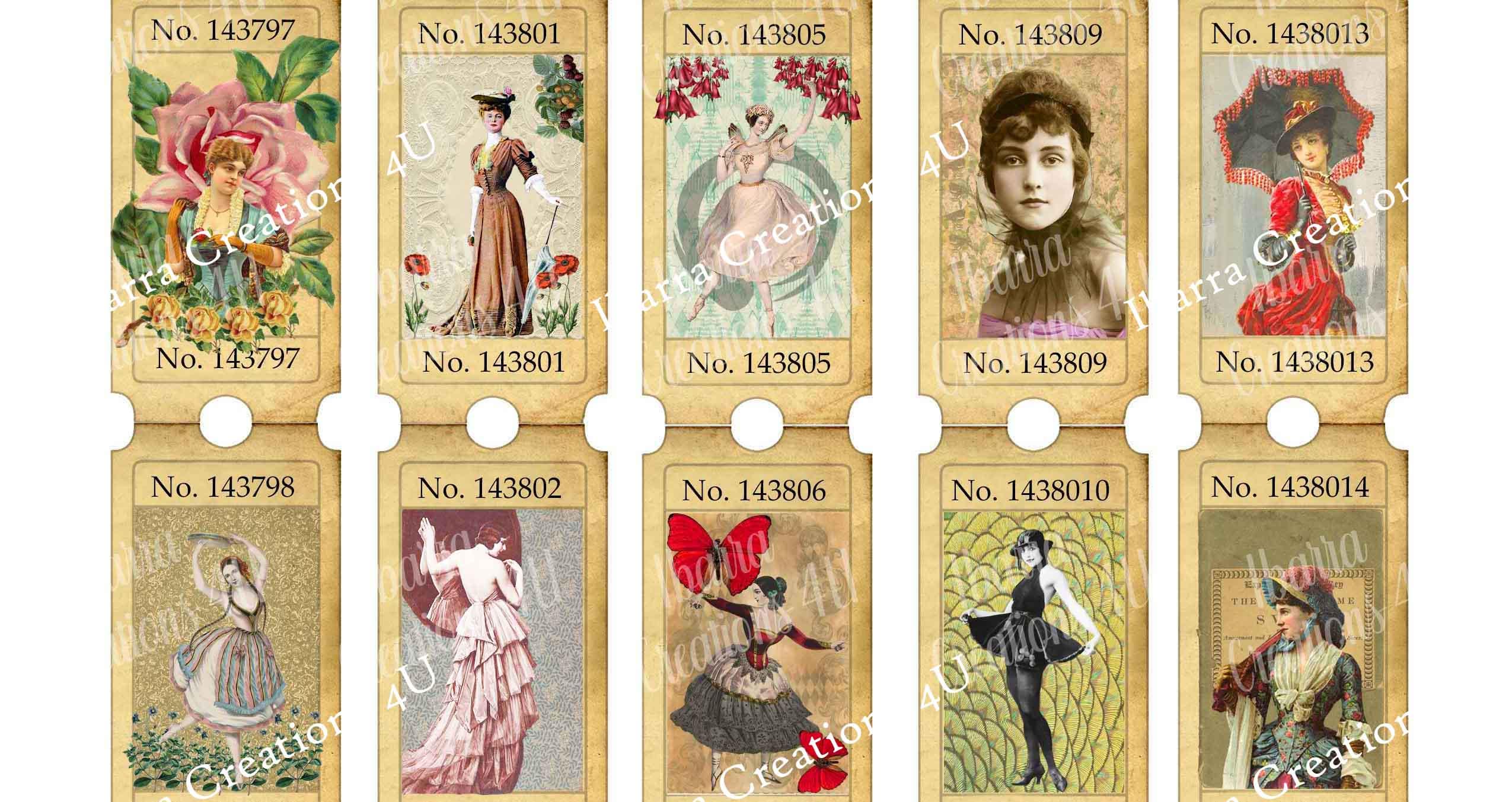 Digital Tickets, Coupons with Victorian Ephemera, Ready to Print-Great for Tuck Spots