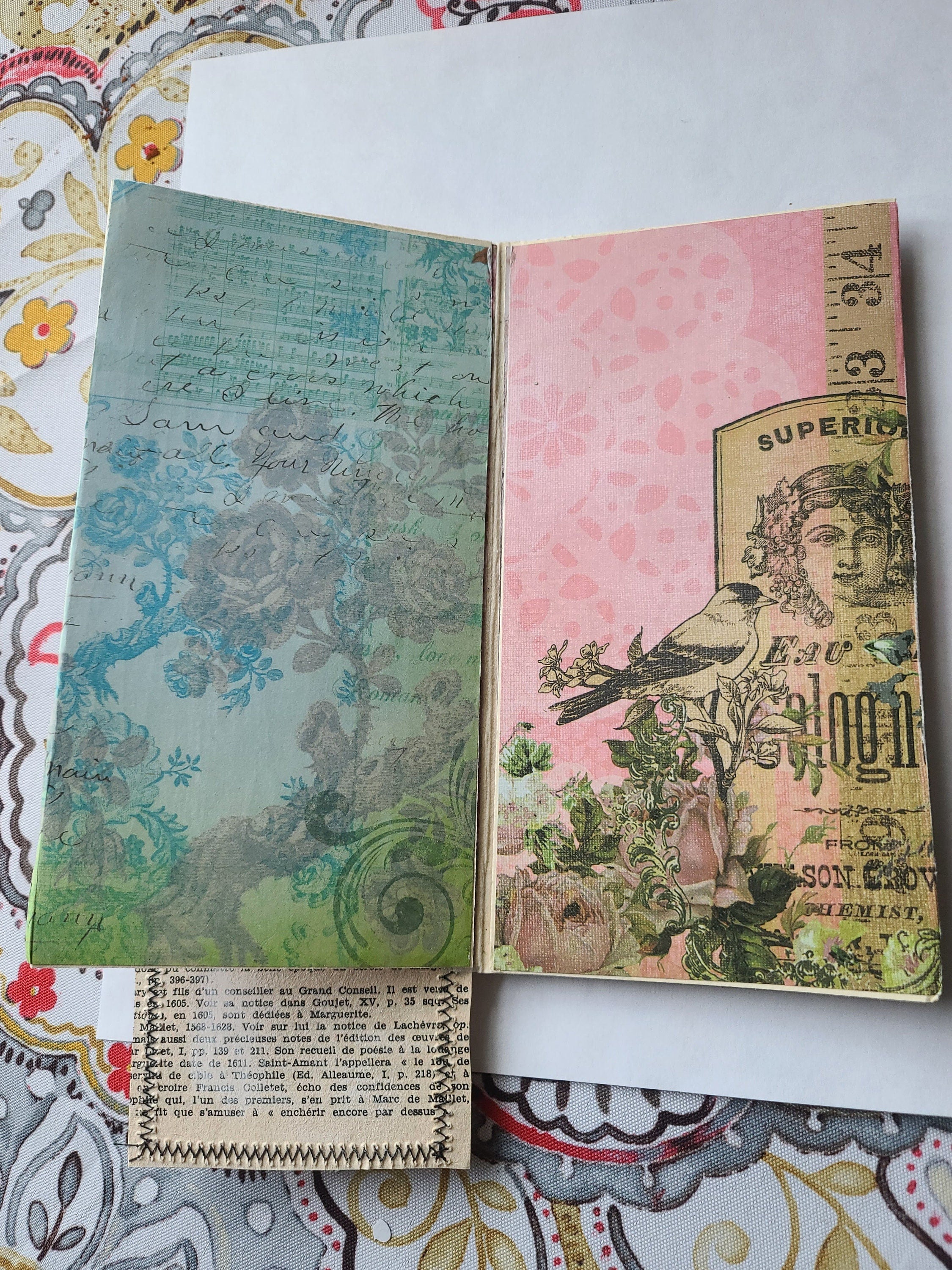 Handmade Multi-Flip File Folder Journal - Vintage Theme, Faux Pearl Accents