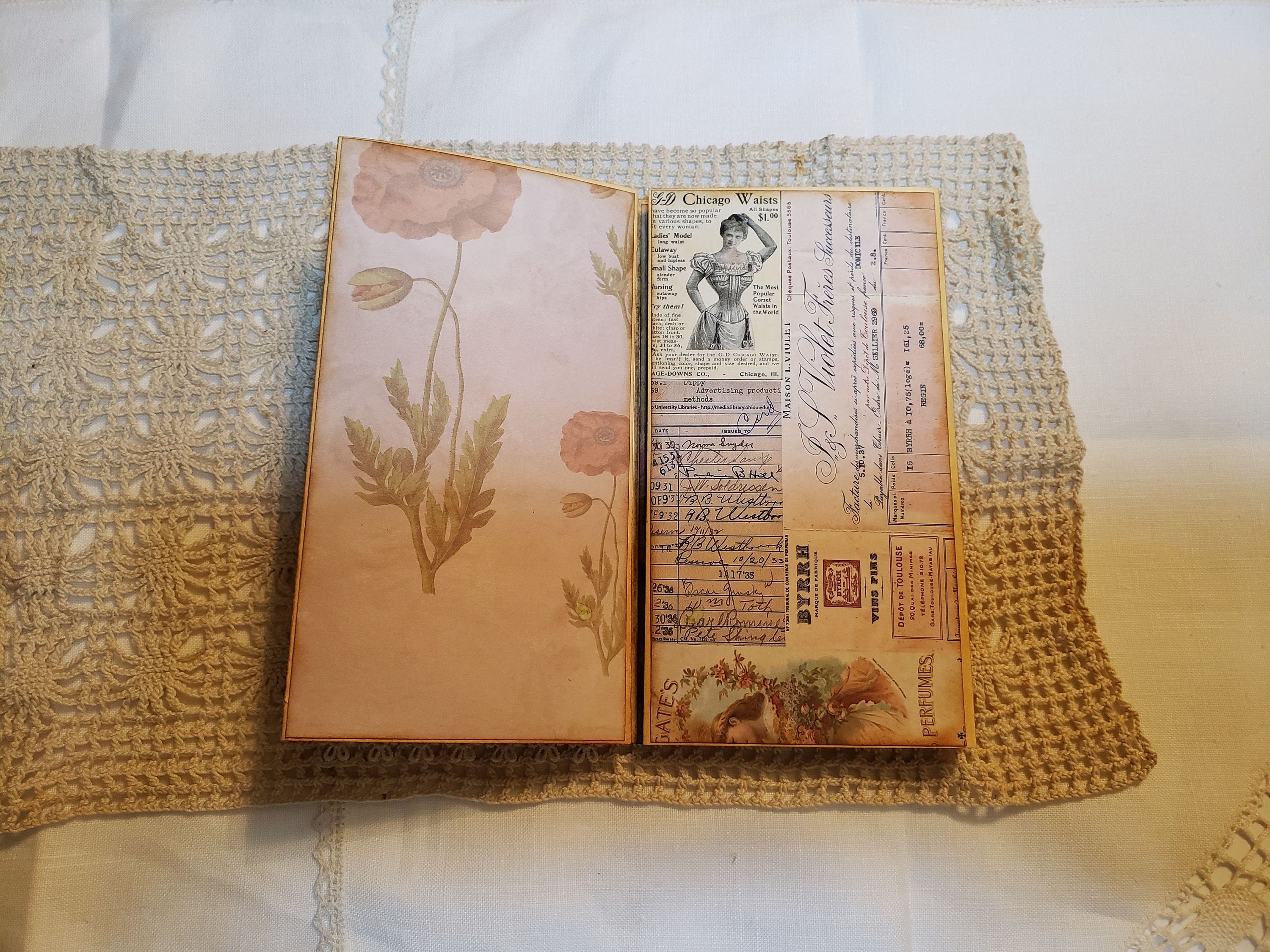 Handmade Multi Flip File Folder Journal - Vintage Flower Theme