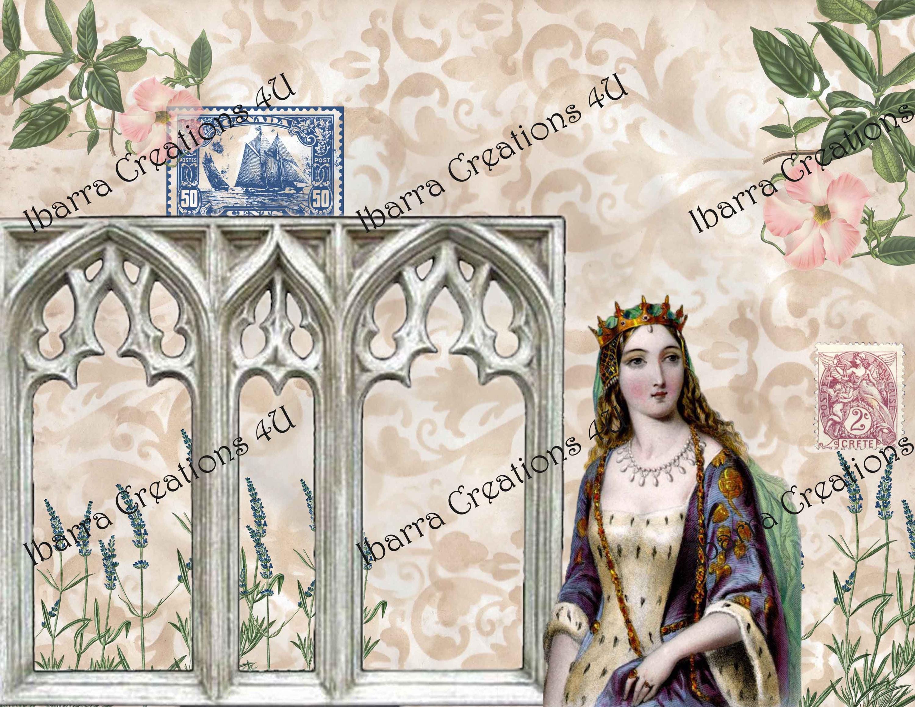 Digital Kit-Romantic Theme with Vintage Queen-Tags, Tickets-Instant Download