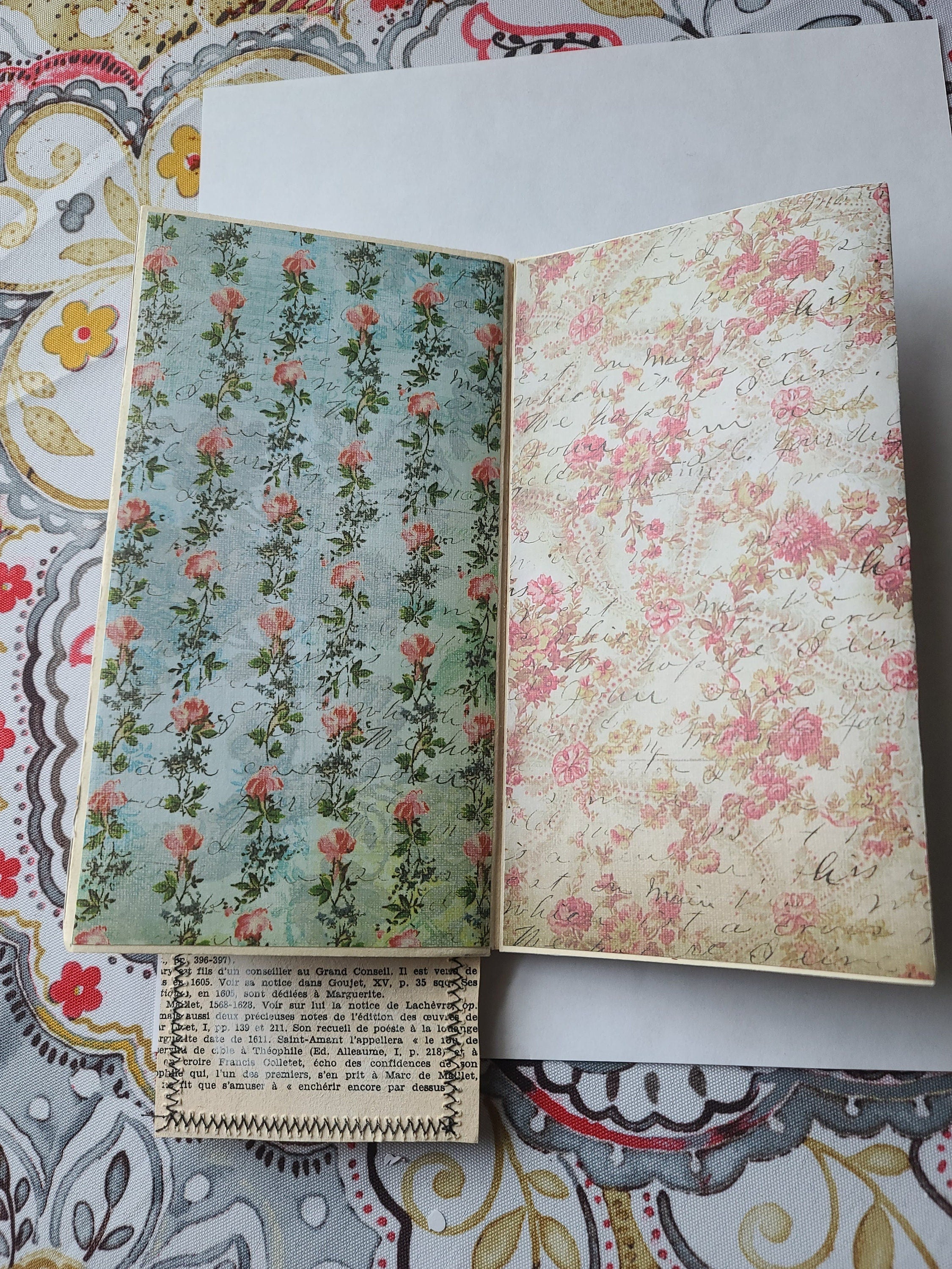 Handmade Multi-Flip File Folder Journal - Vintage Theme, Faux Pearl Accents