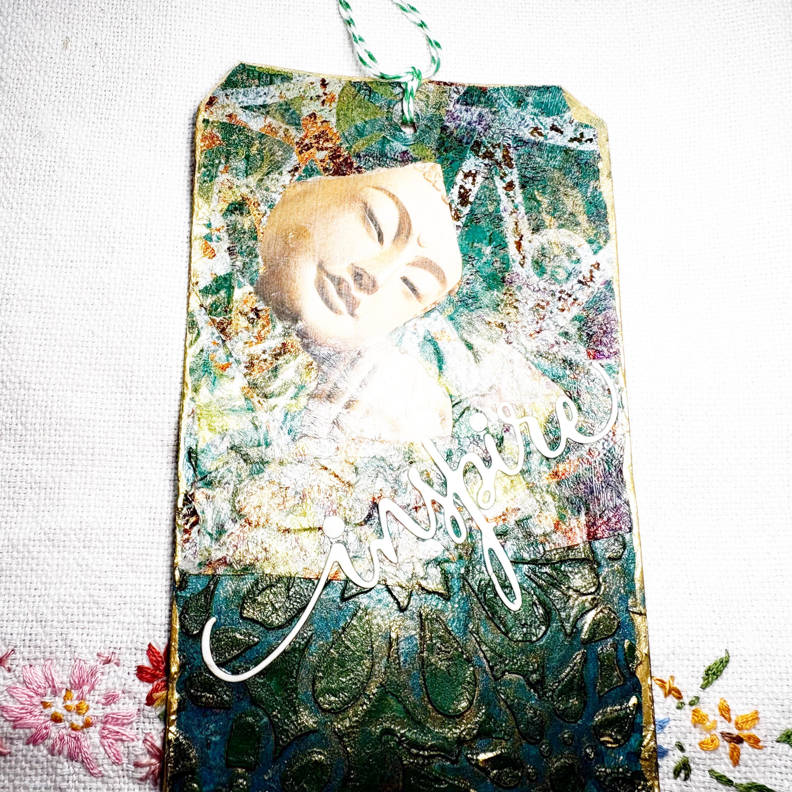 Buddha Inspirational Theme Altered Tag for Journals, Gifts, Scrapbooks