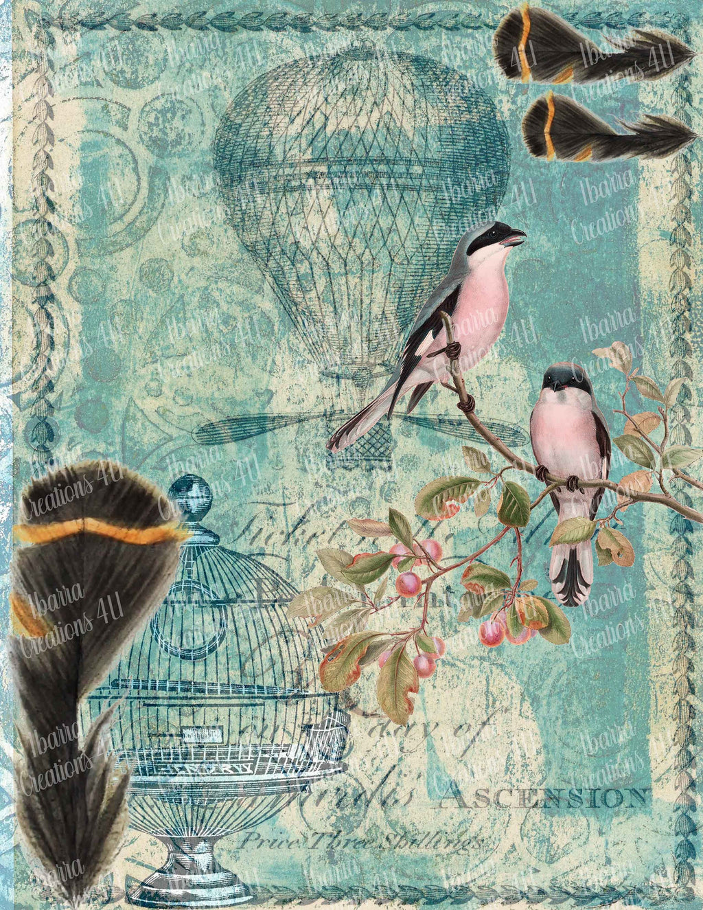 Digital Download-Hot Air Balloon, Feathers