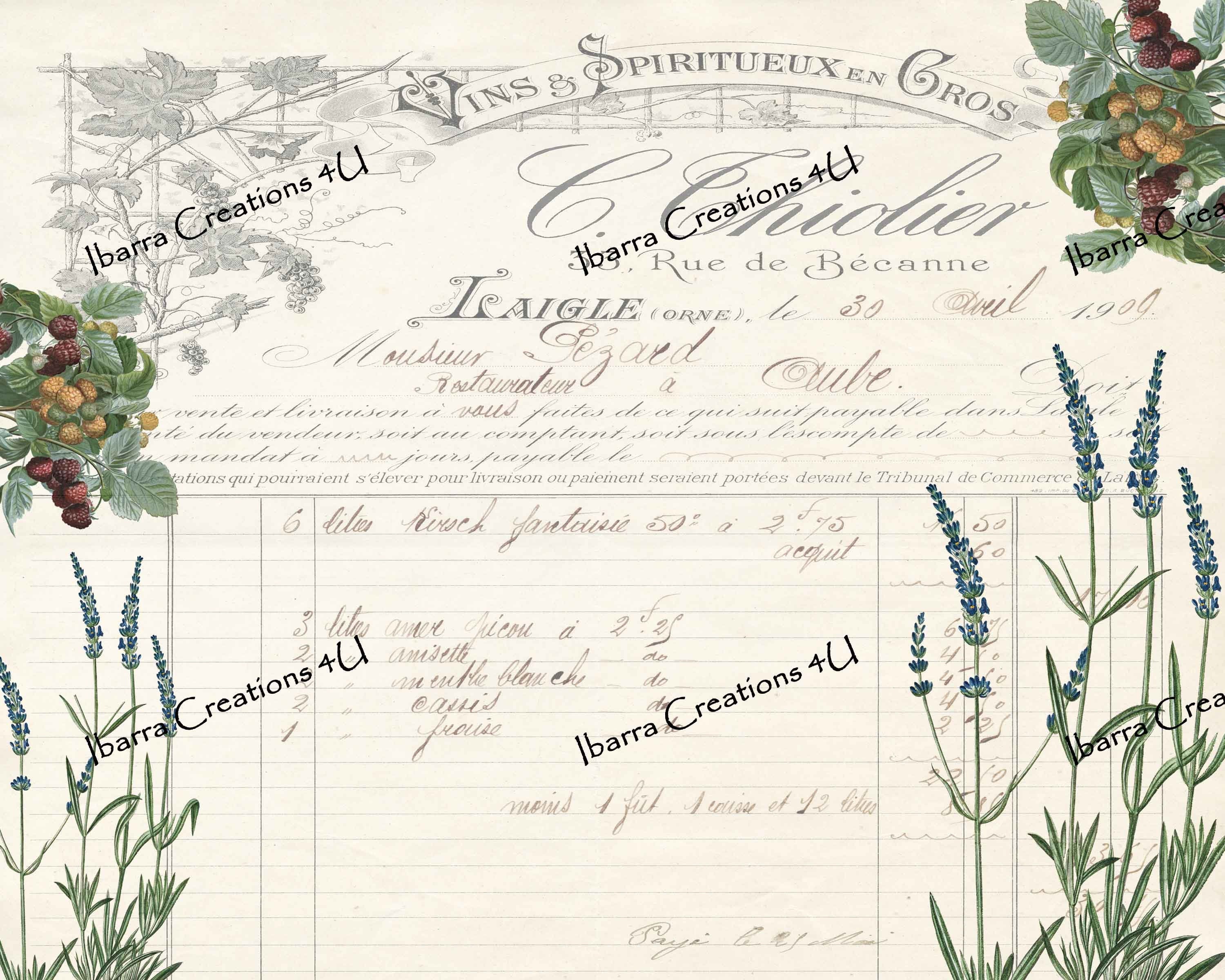 Digital Kit-Vintage French Receipt with a Victorian Beauty