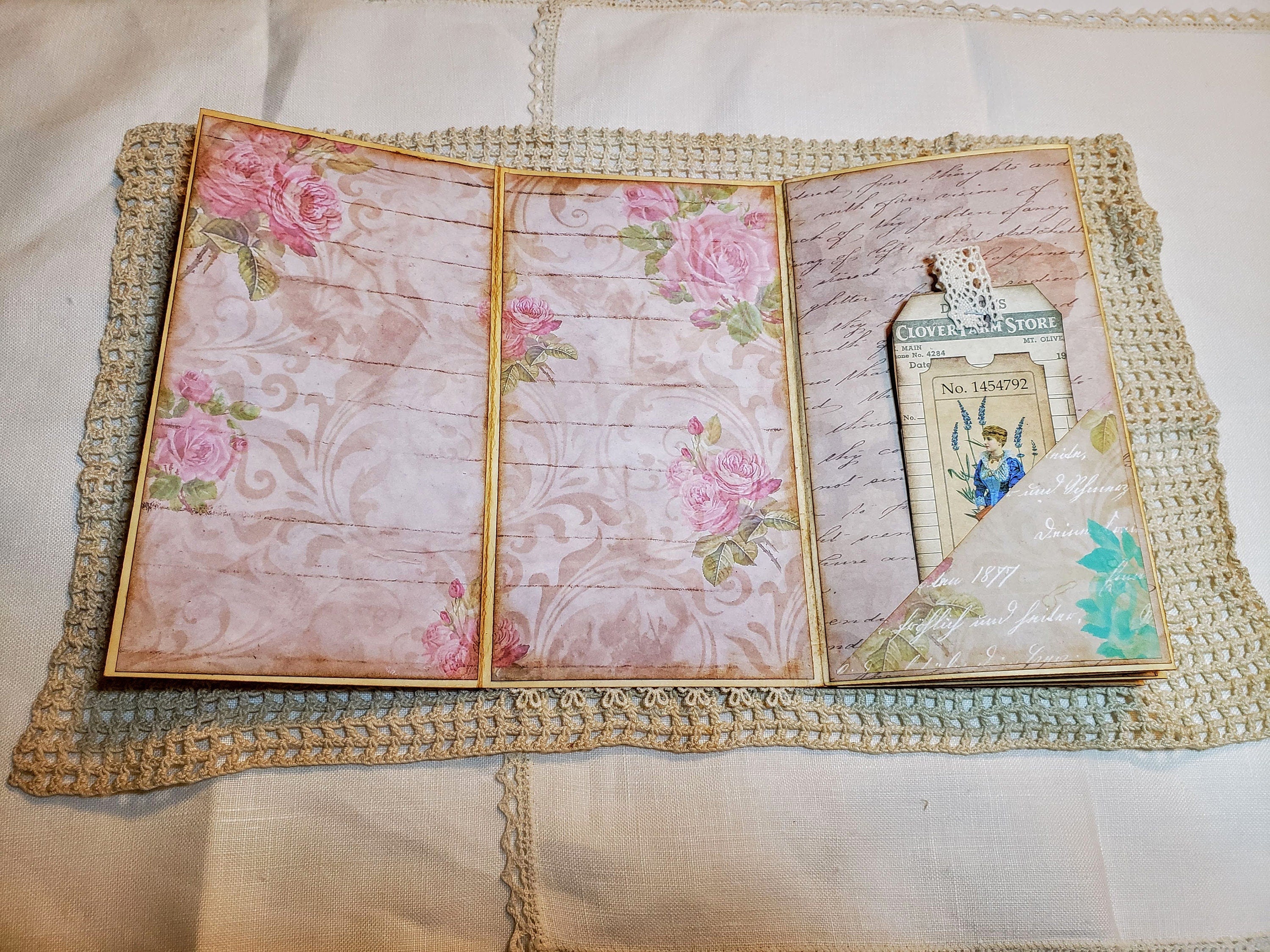 Handmade Multi Flip File Folder Journal - Vintage Flower Theme