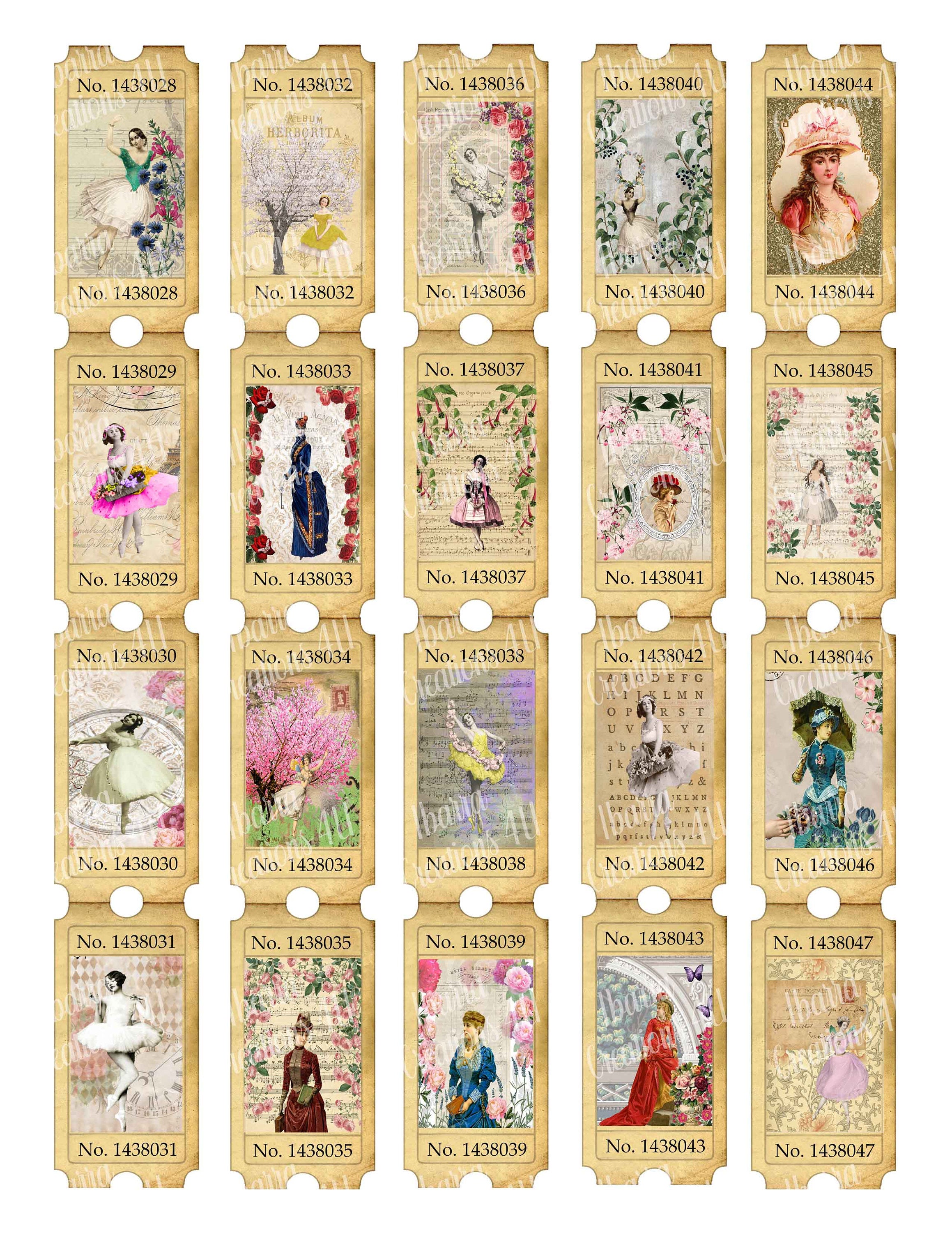 Digital Collage Tickets-Ballerinas, Victorian Ladies