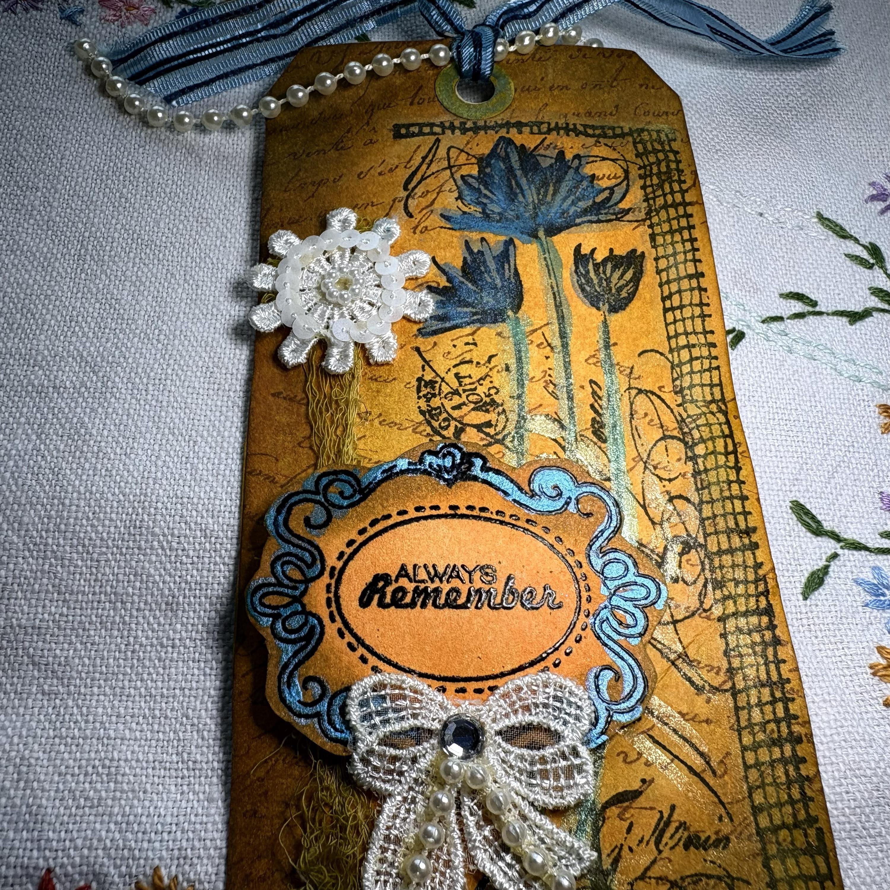 Mixed Media Stamp Embossed, Altered Tag for Journals, Gifts, Scrapbooks