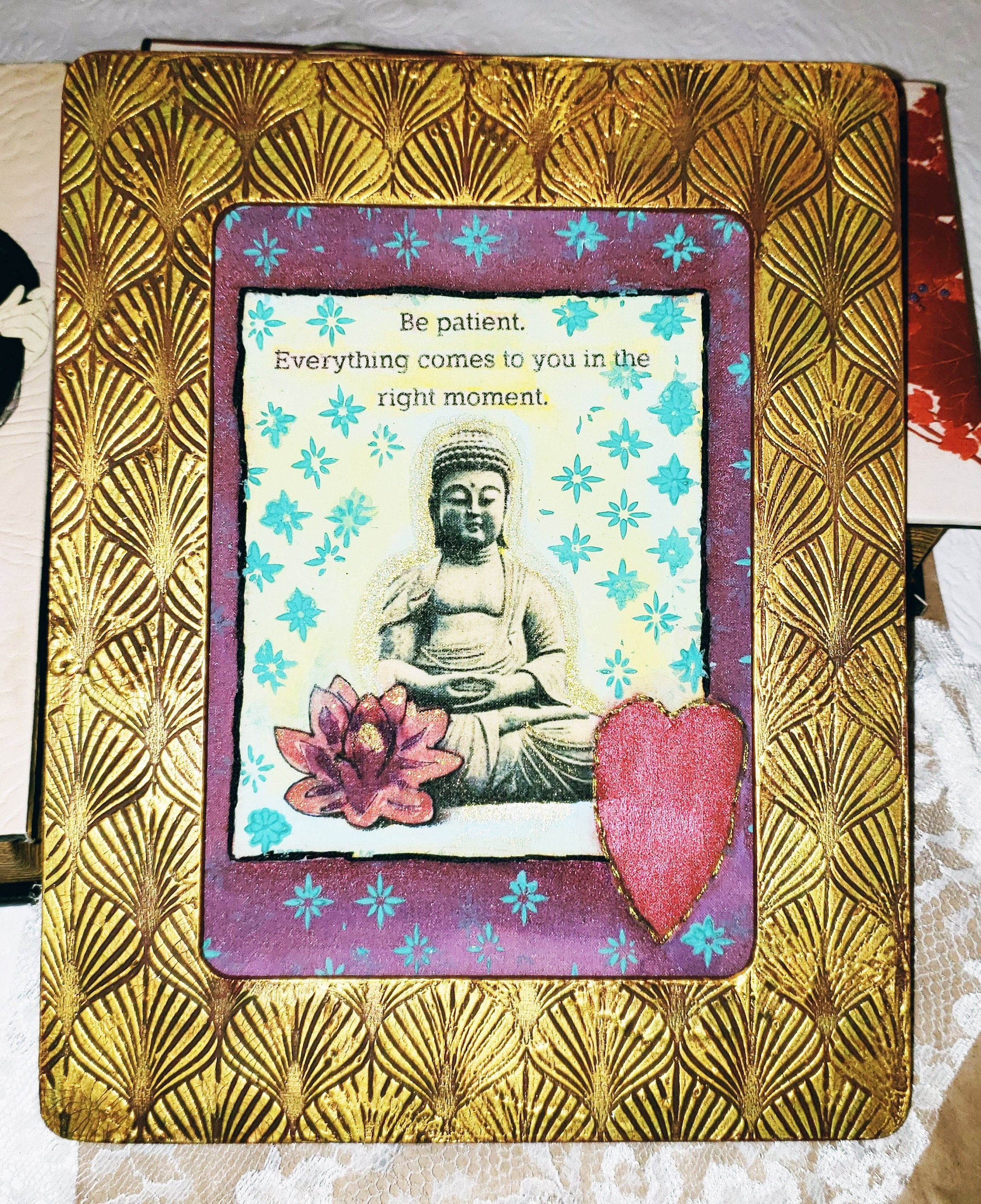 Hand Painted Frame-Buddha Uplifting Message-Embroidered Heart, Mother's Day, Birthday