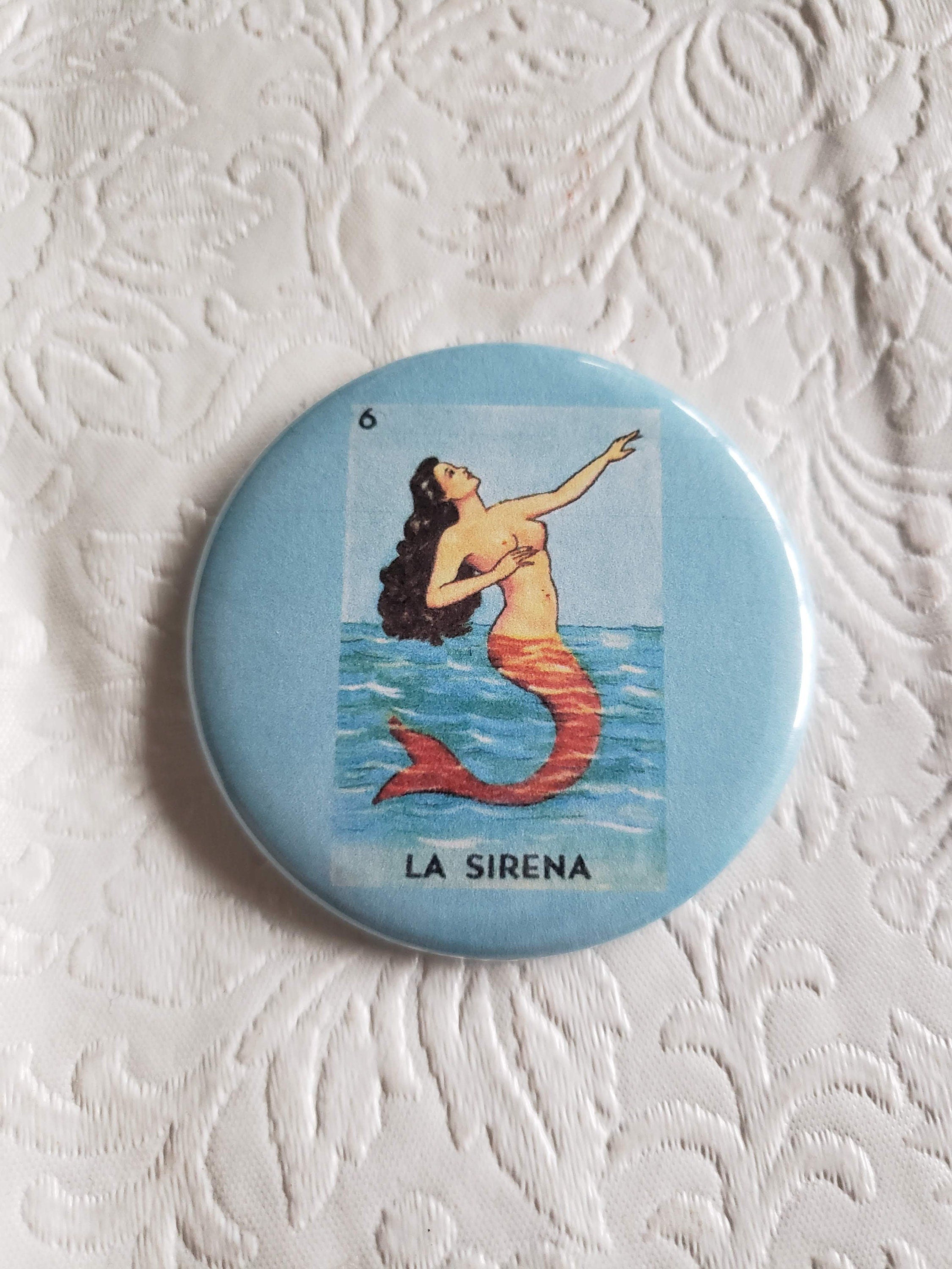 2.25 inch Pocket Purse Mirror- Loteria Vintage Image of La Sirena, Hand, Heart, Musician and Mermaid - You Choose Mirror