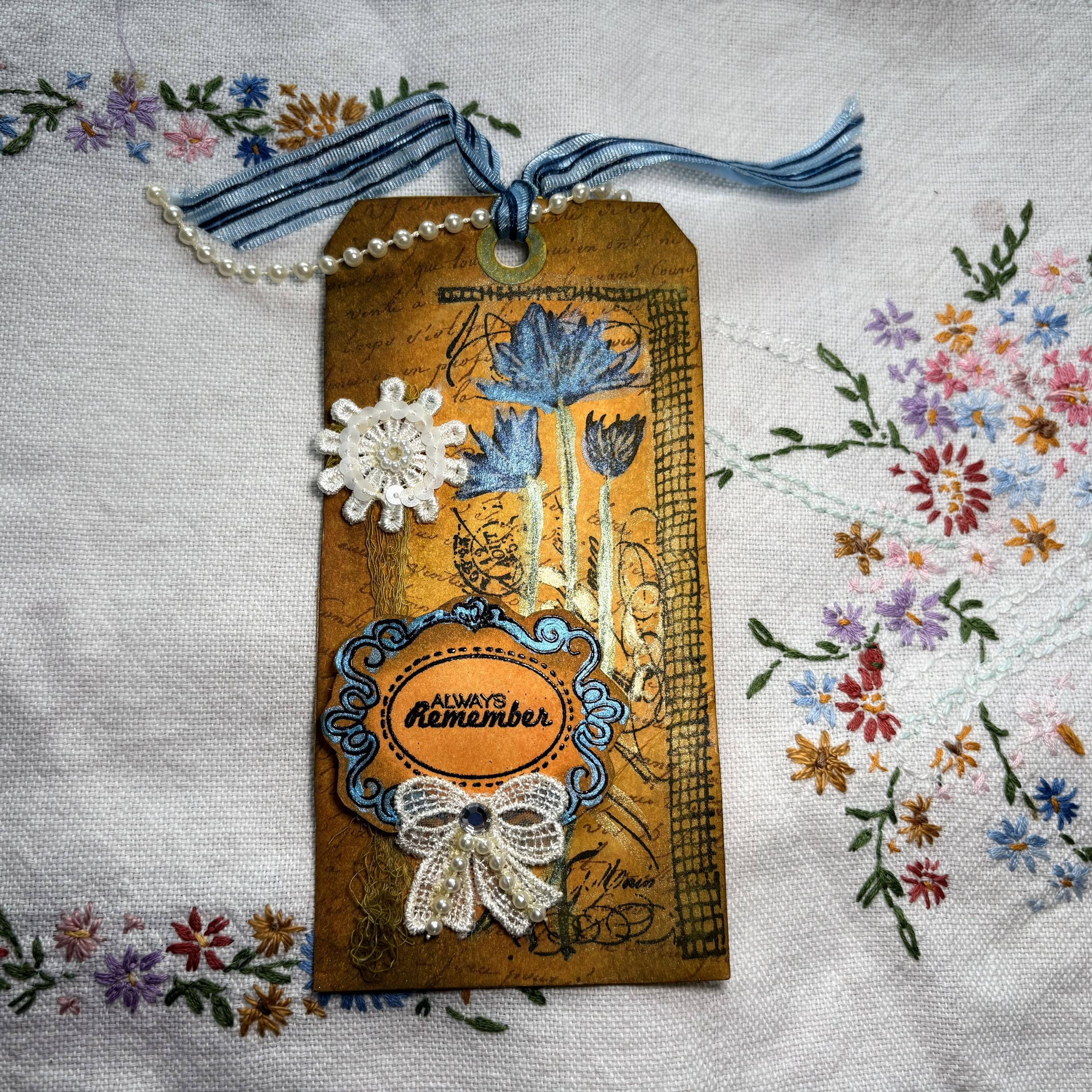 Mixed Media Stamp Embossed, Altered Tag for Journals, Gifts, Scrapbooks