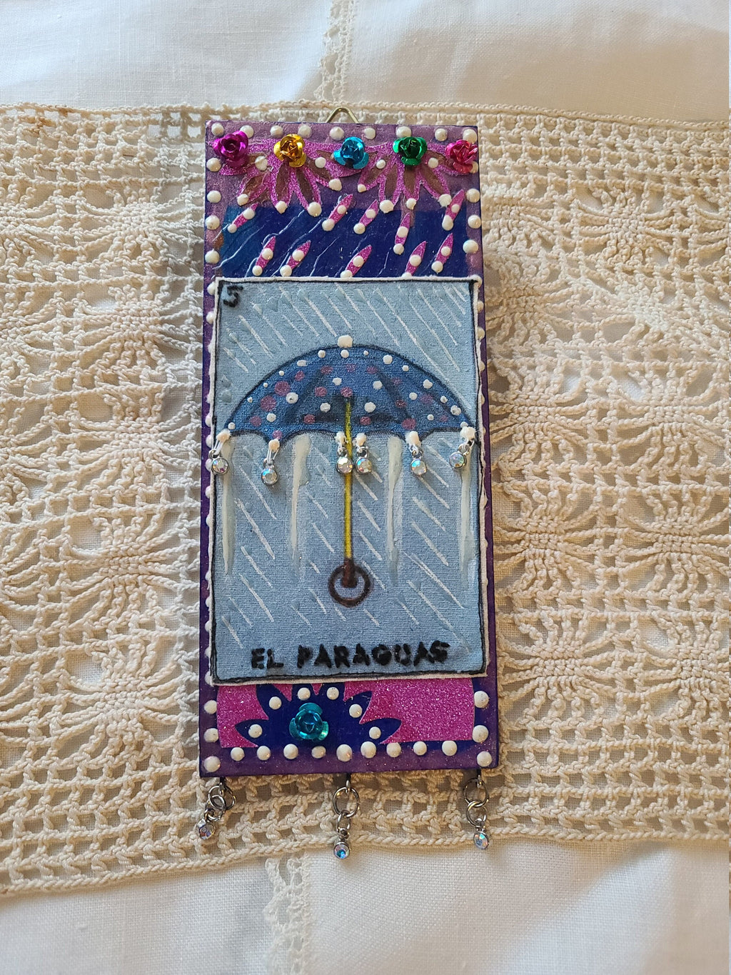 Embroidered Loteria El Paraguas-Small Wall Hanging