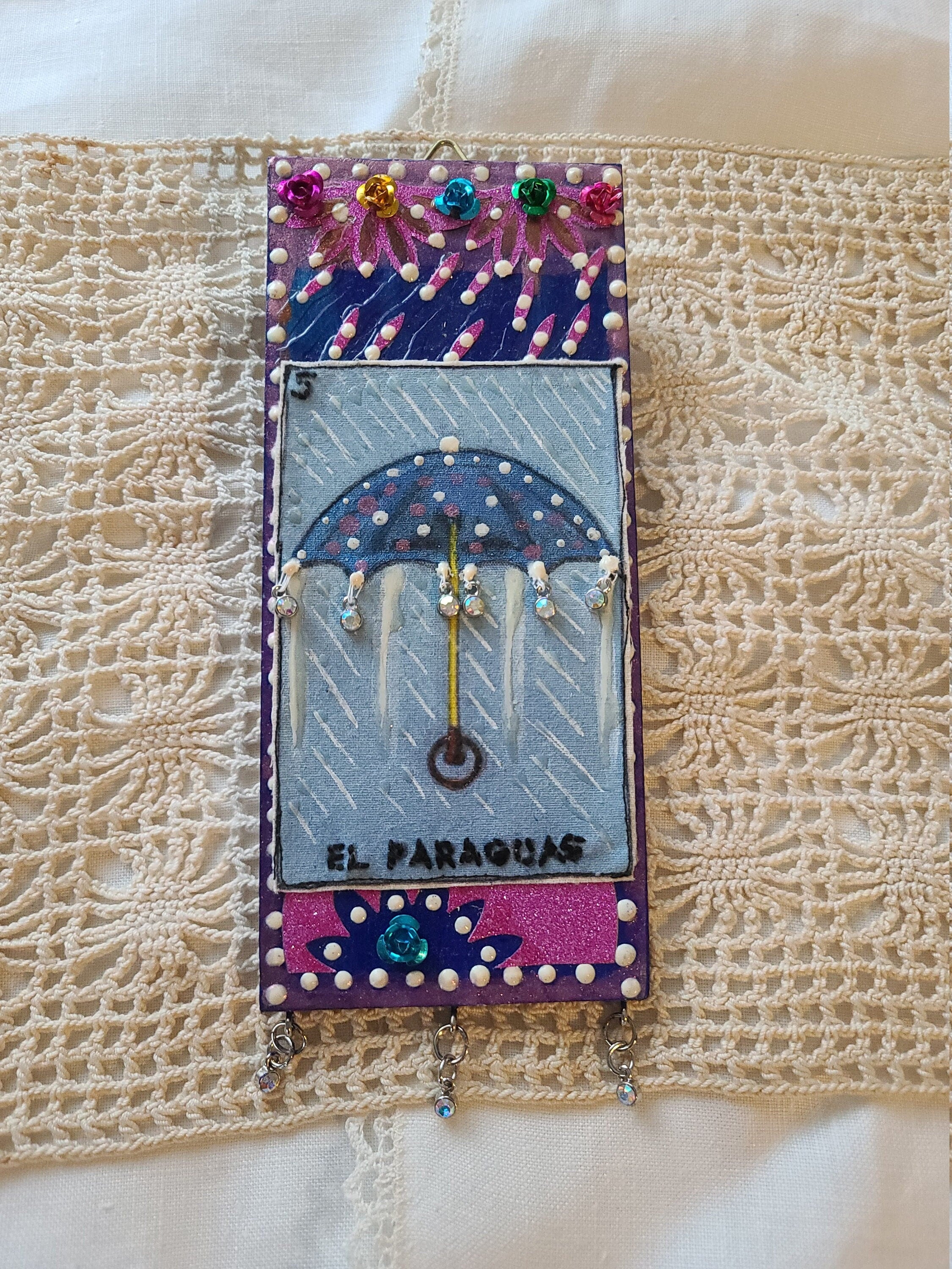 Embroidered Loteria El Paraguas-Small Wall Hanging