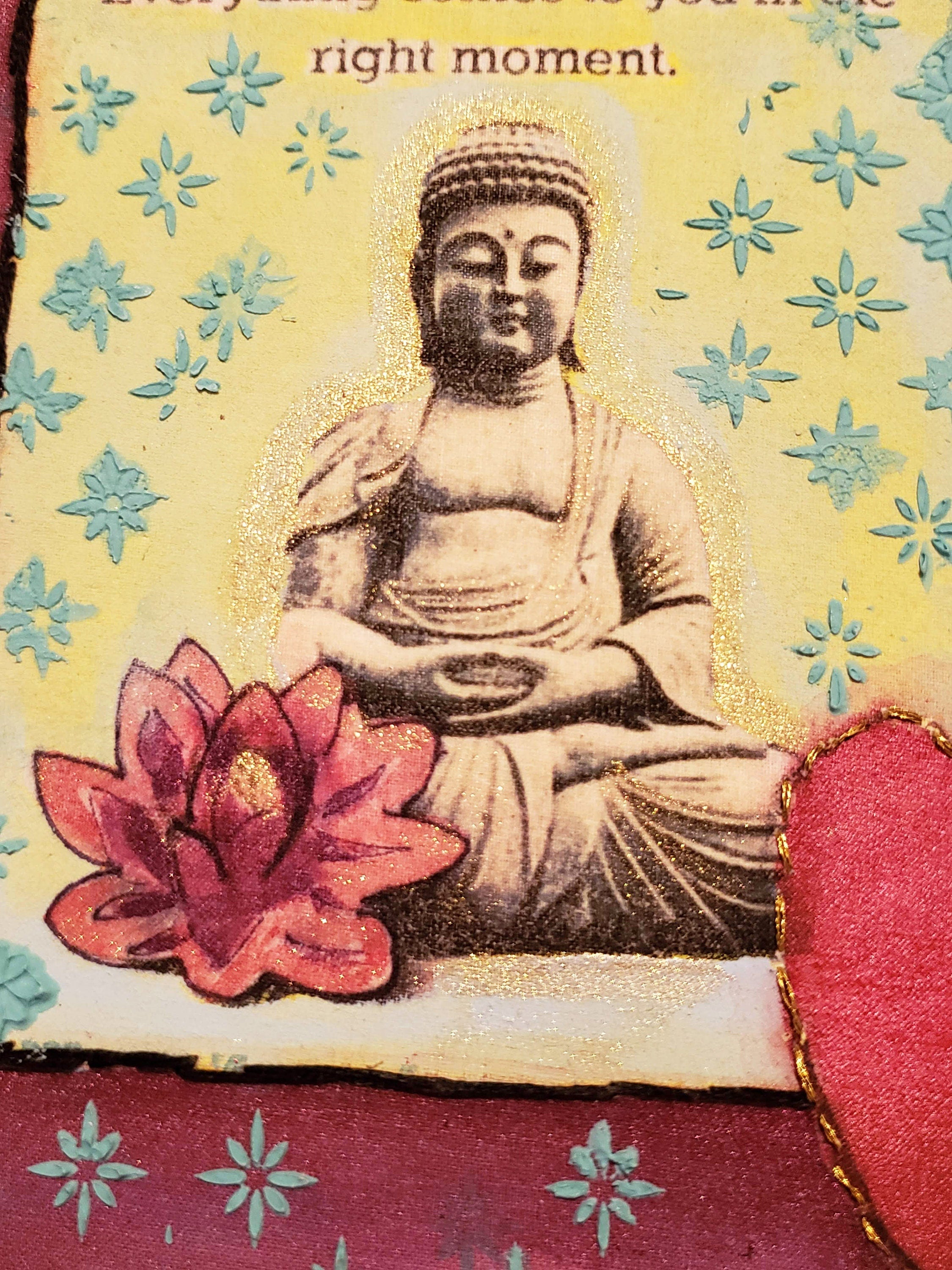 Hand Painted Frame-Buddha Uplifting Message-Embroidered Heart, Mother's Day, Birthday