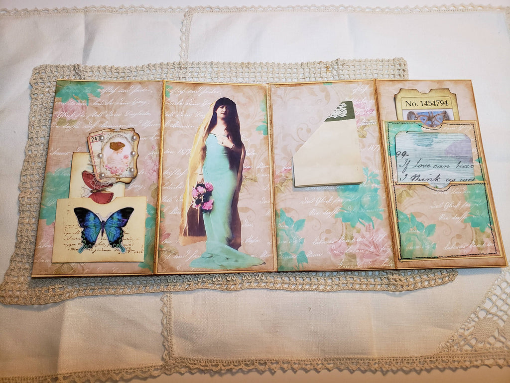 Handmade Multi Flip File Folder Journal - Vintage Flower Theme