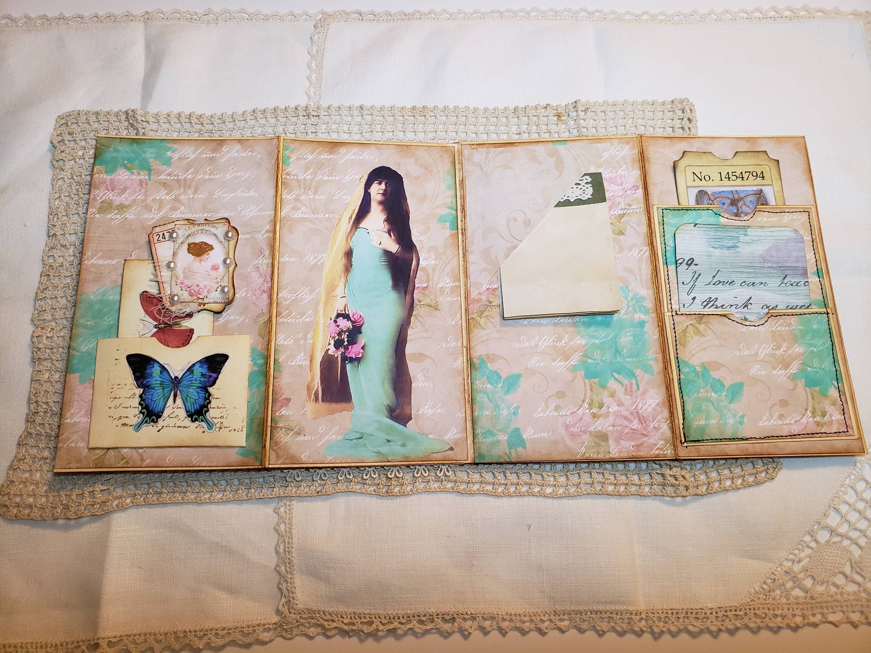 Handmade Multi Flip File Folder Journal - Vintage Flower Theme