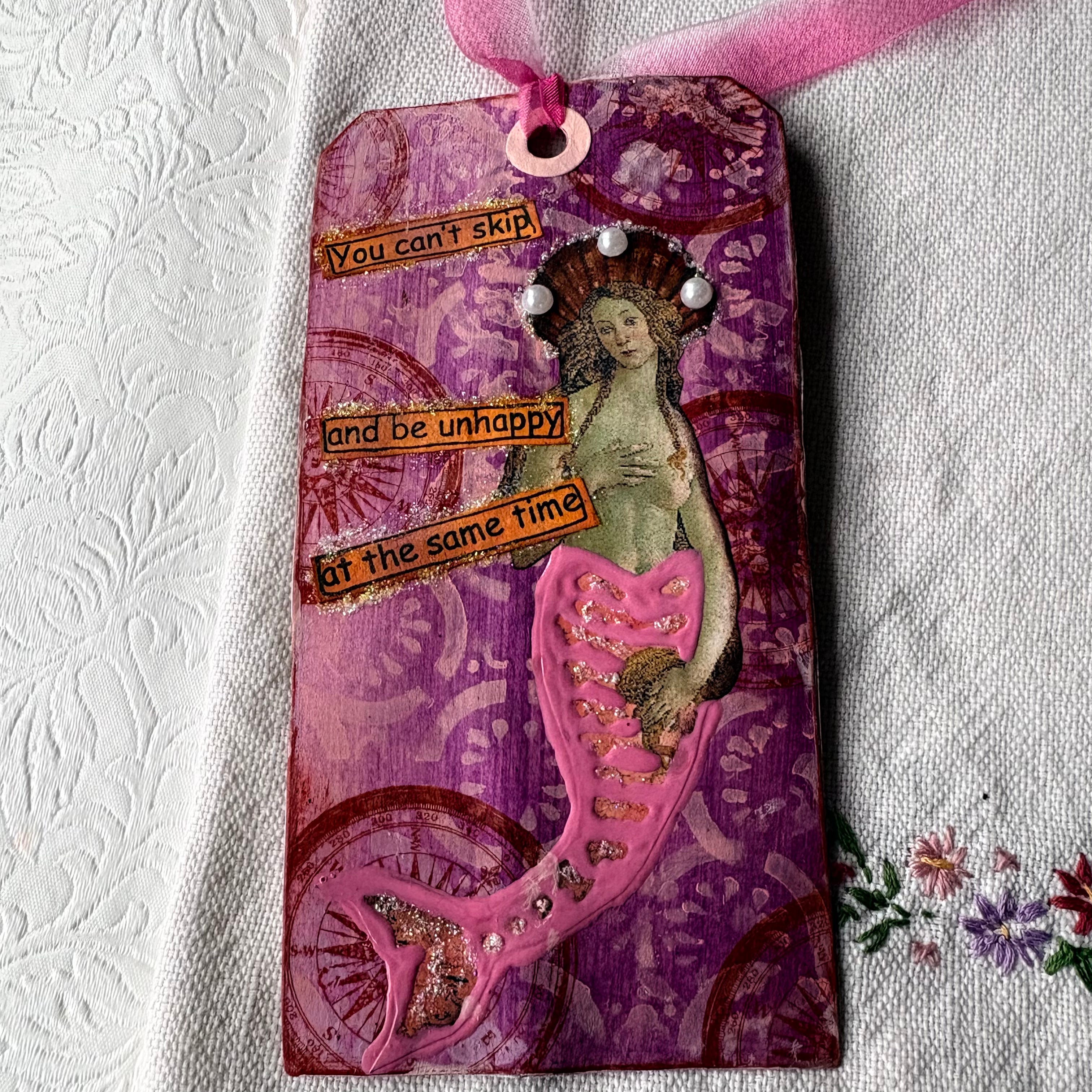 Mermaid Theme Altered Tag for Journals, Gifts, Scrapbooks