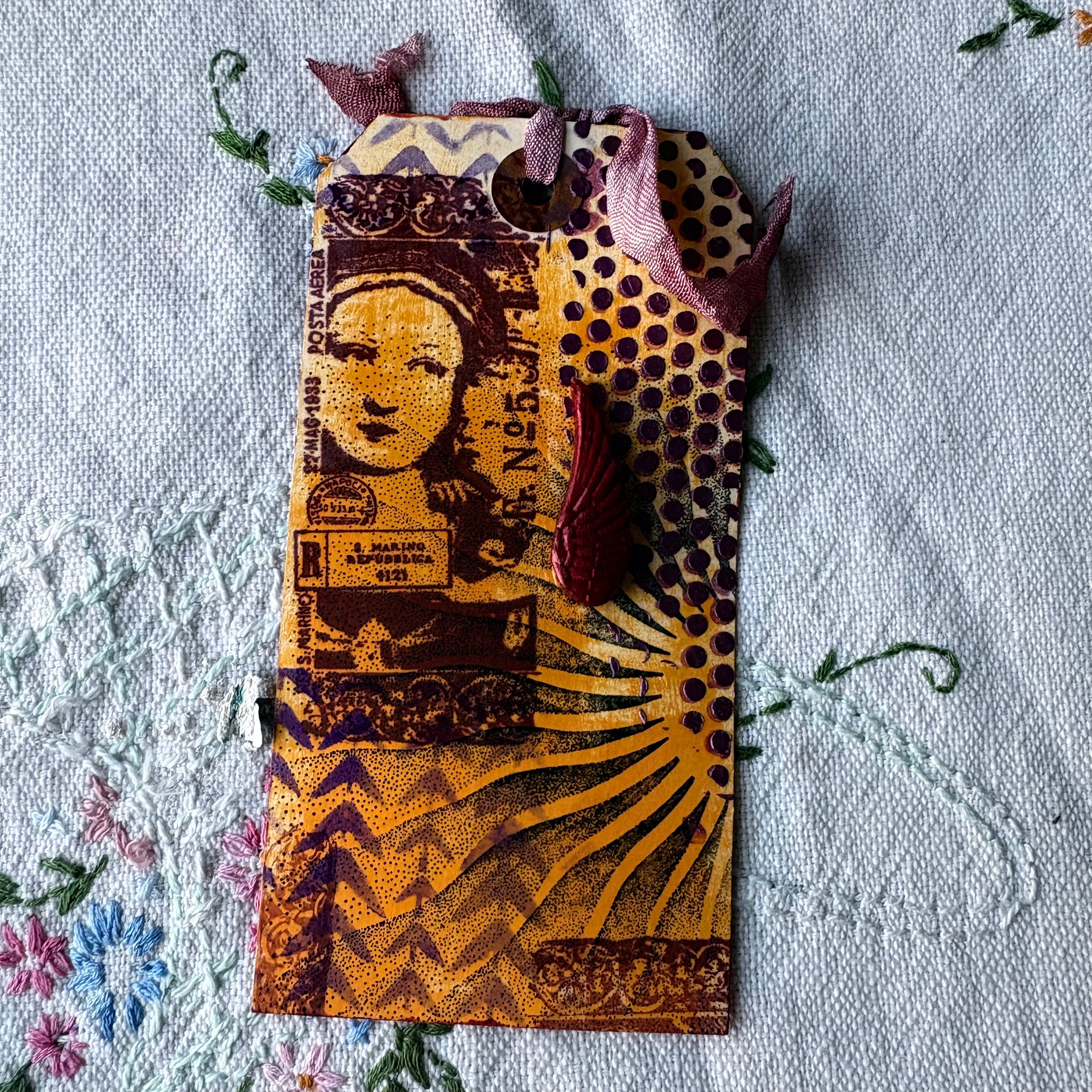 Stamped Sunrise and Ticket, Altered Tag for Journals, Gifts, Scrapbooks