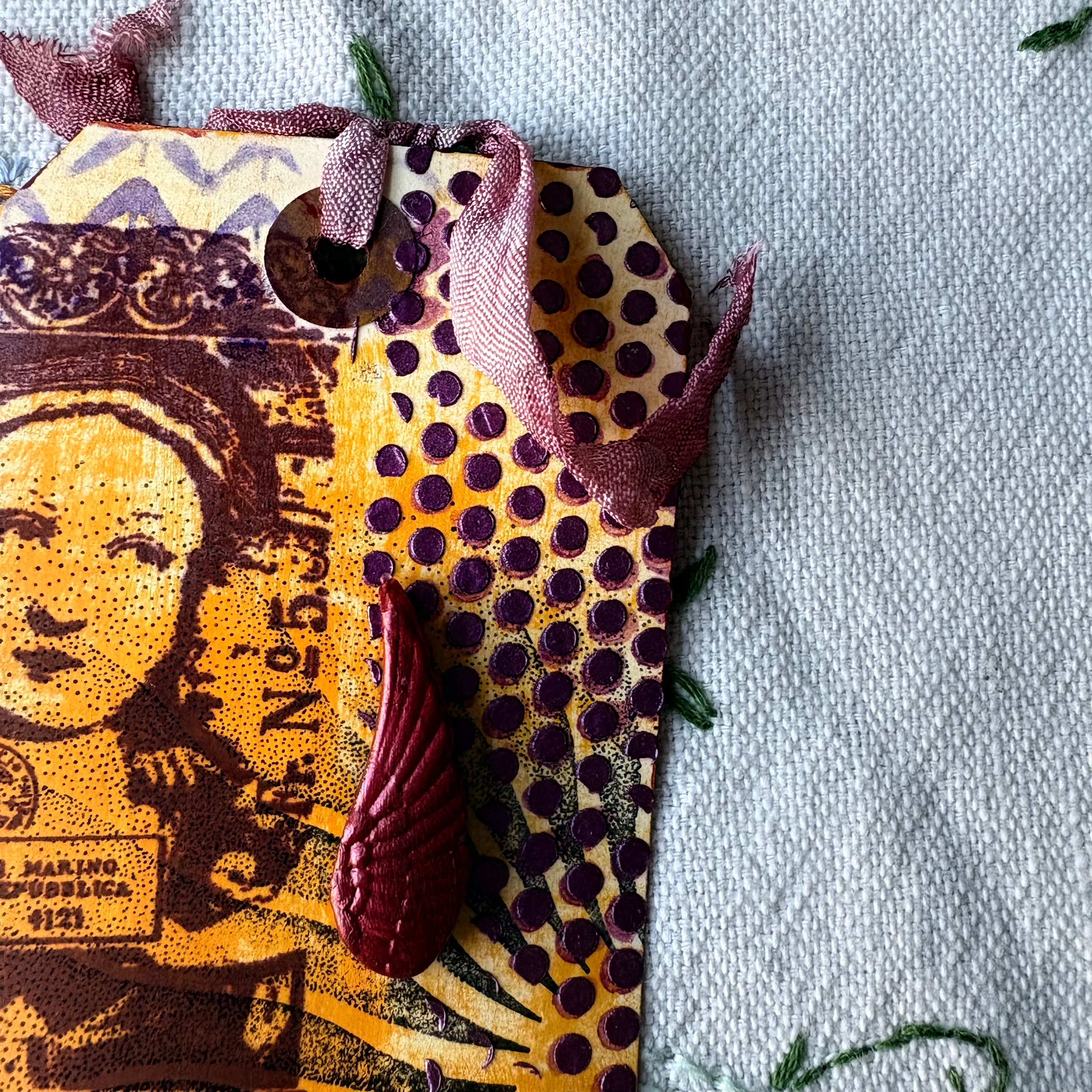 Stamped Sunrise and Ticket, Altered Tag for Journals, Gifts, Scrapbooks