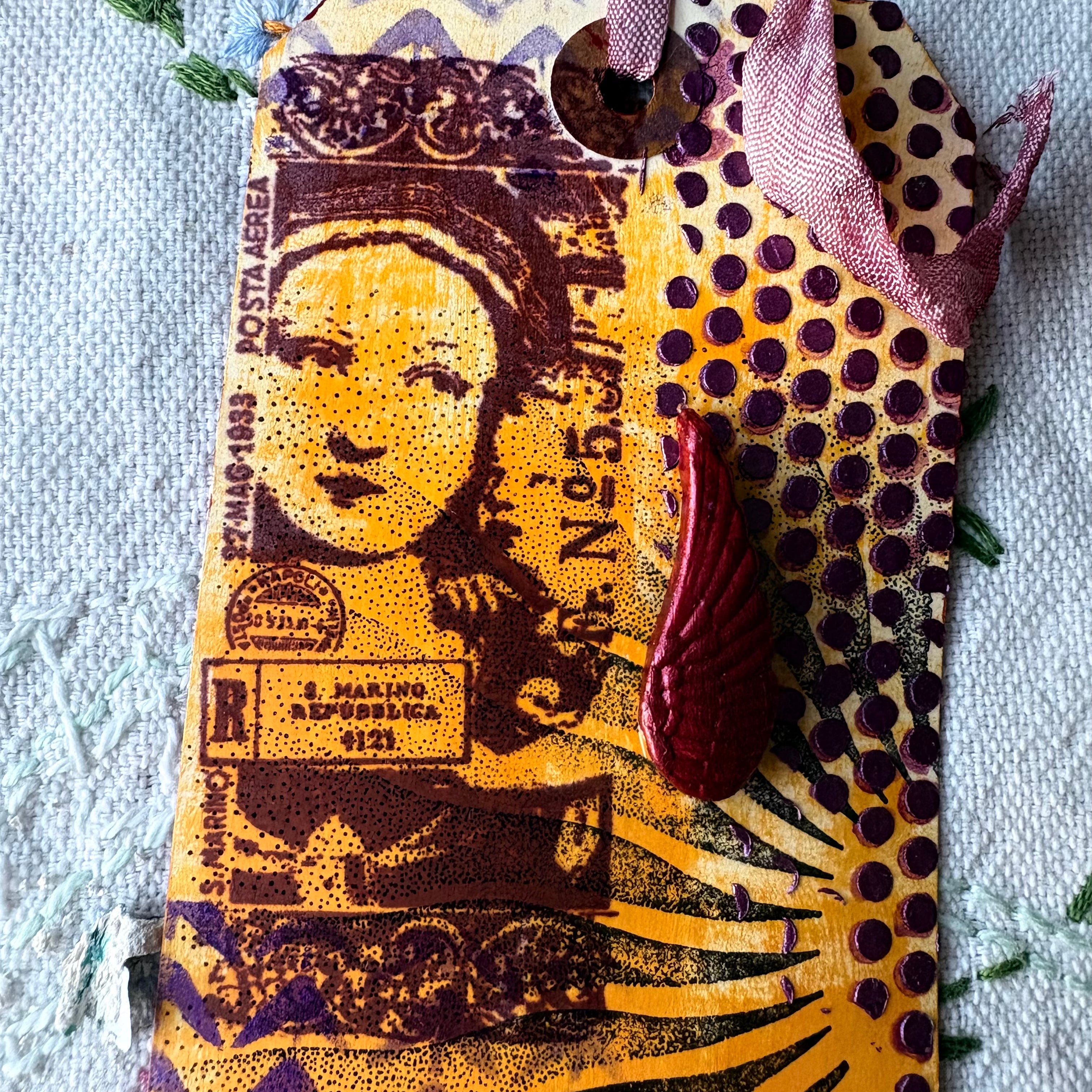 Stamped Sunrise and Ticket, Altered Tag for Journals, Gifts, Scrapbooks