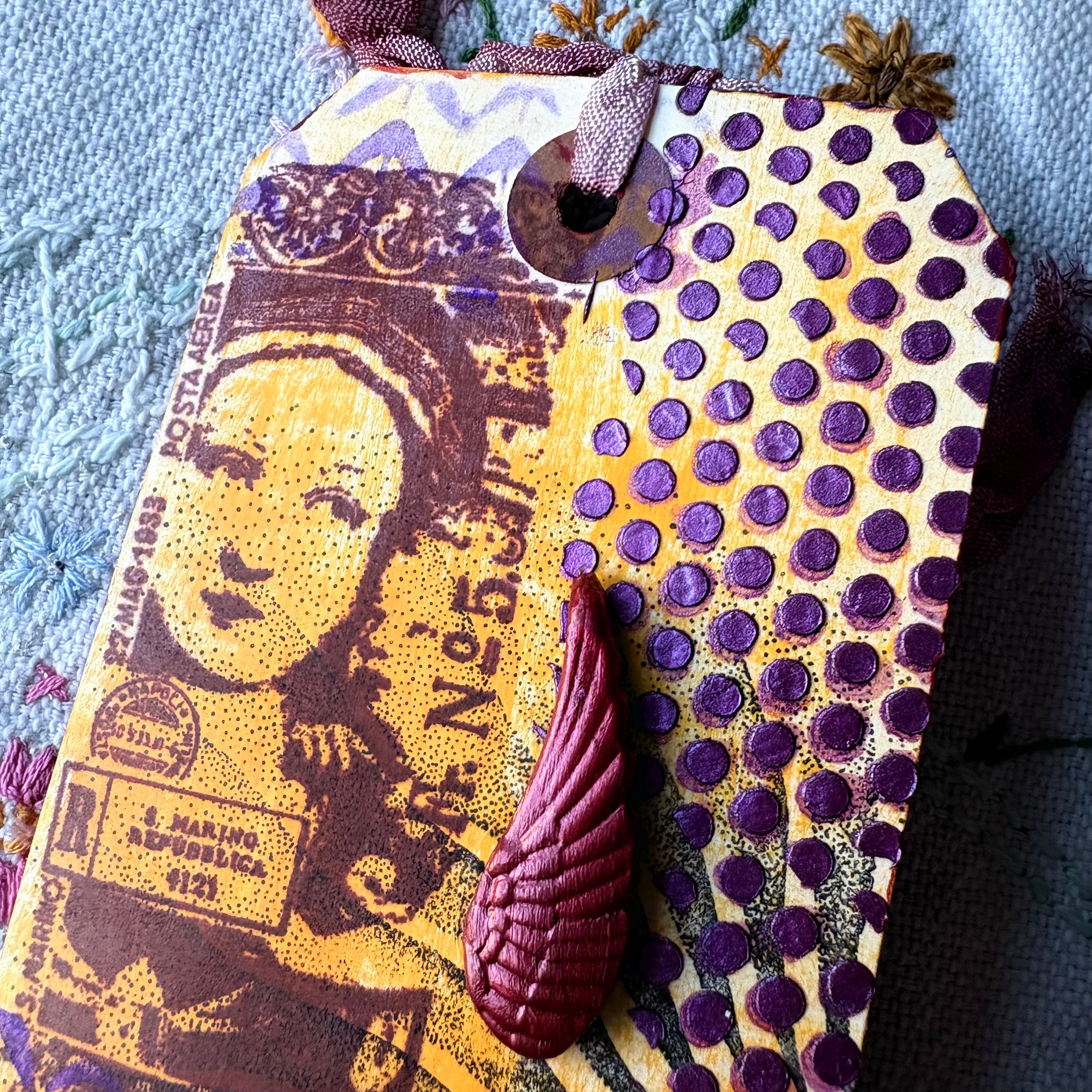 Stamped Sunrise and Ticket, Altered Tag for Journals, Gifts, Scrapbooks