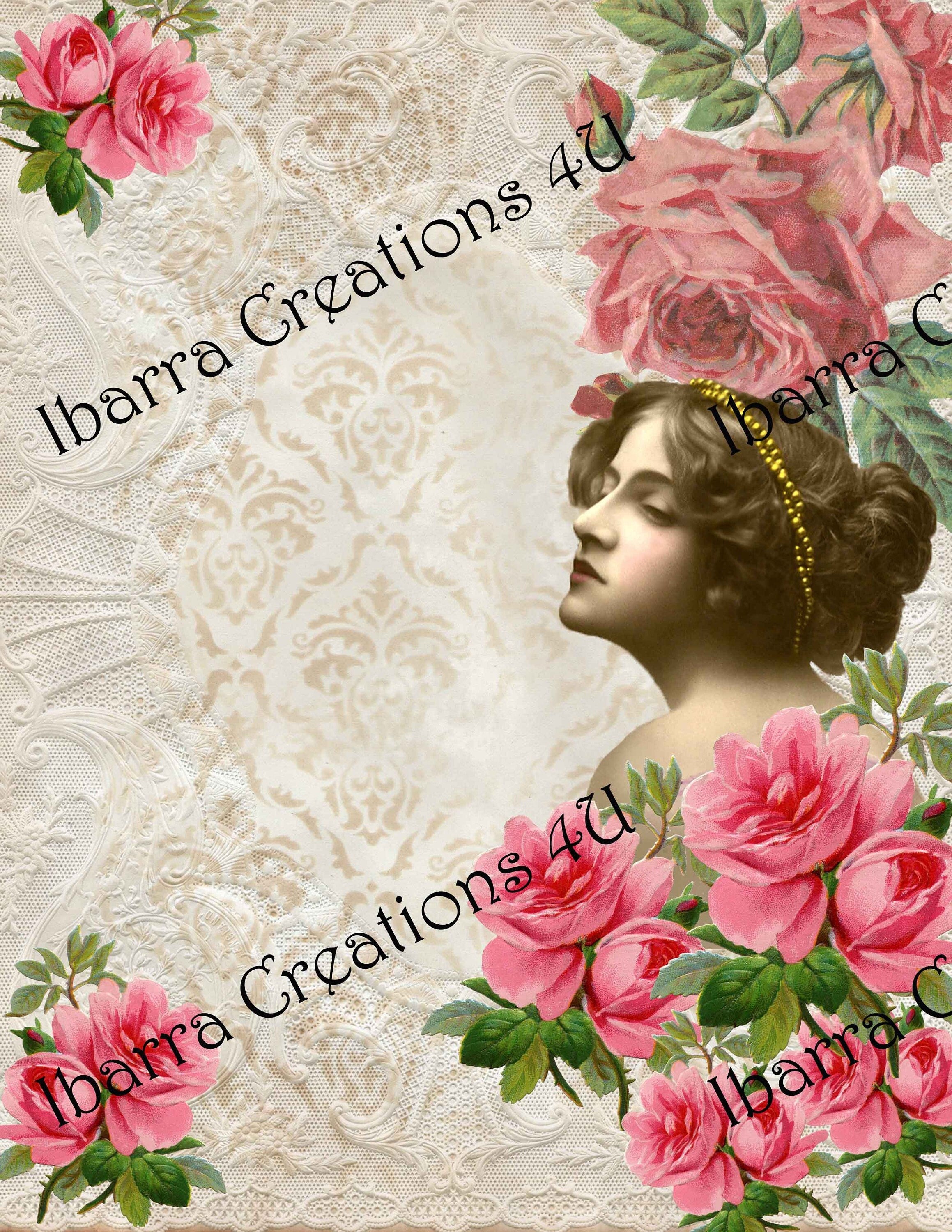 Digital Kit-Victorian Lady, Lace Background, Tags