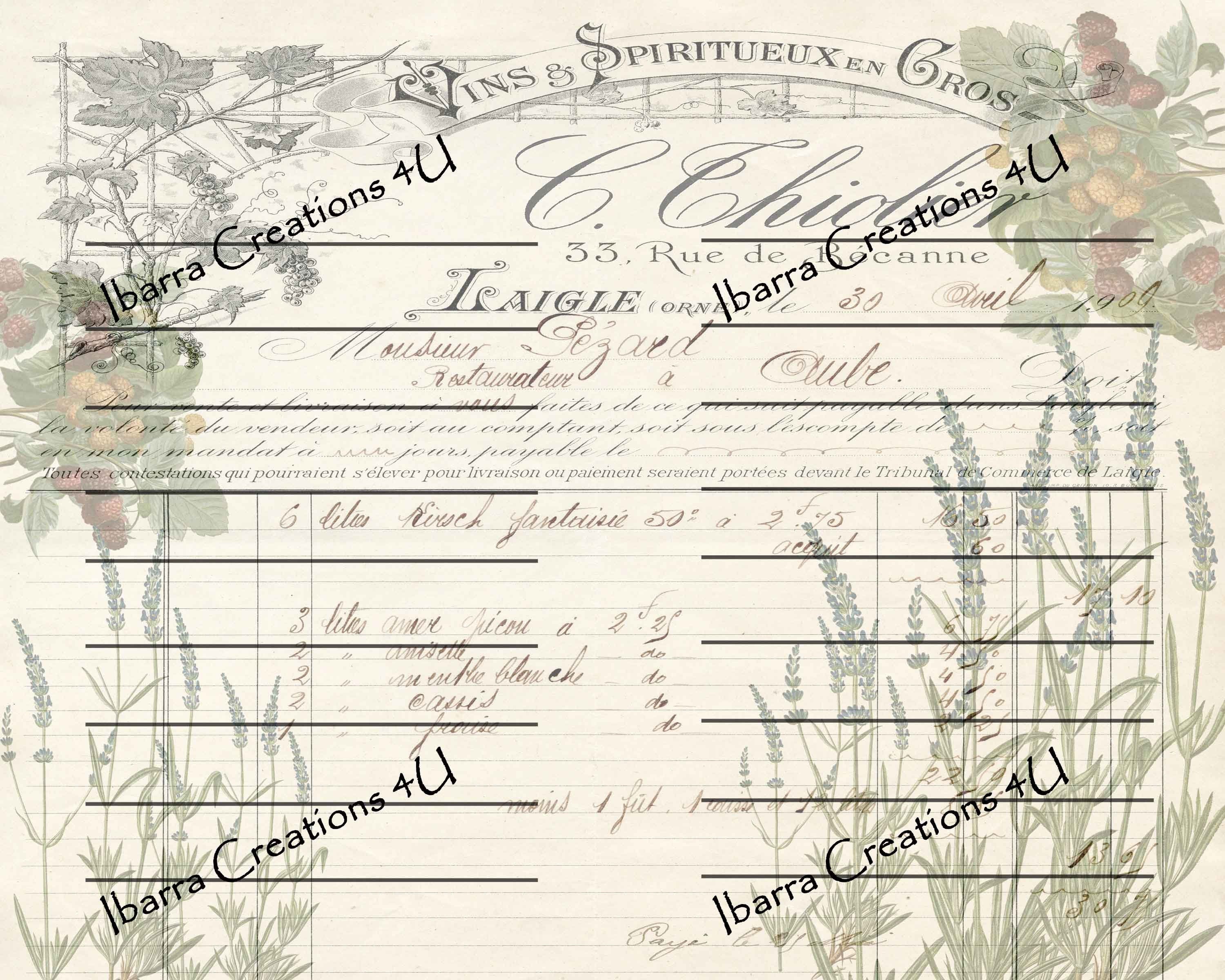 Digital Kit-Vintage French Receipt with a Victorian Beauty