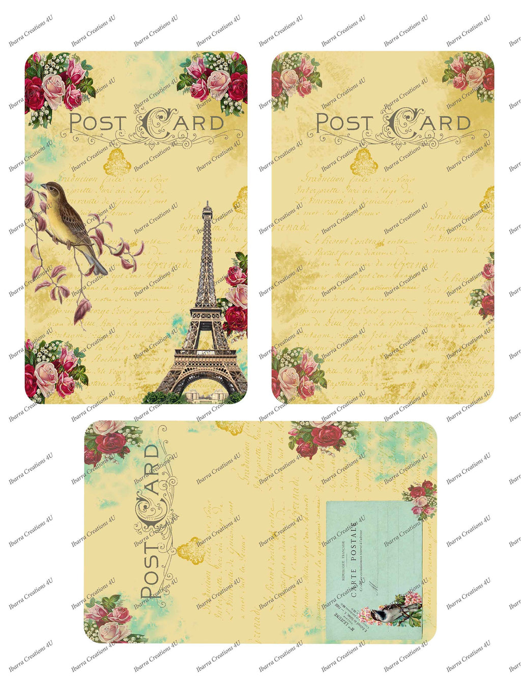 Digital Kit-Bird-Eiffel Tower-Journal Cards