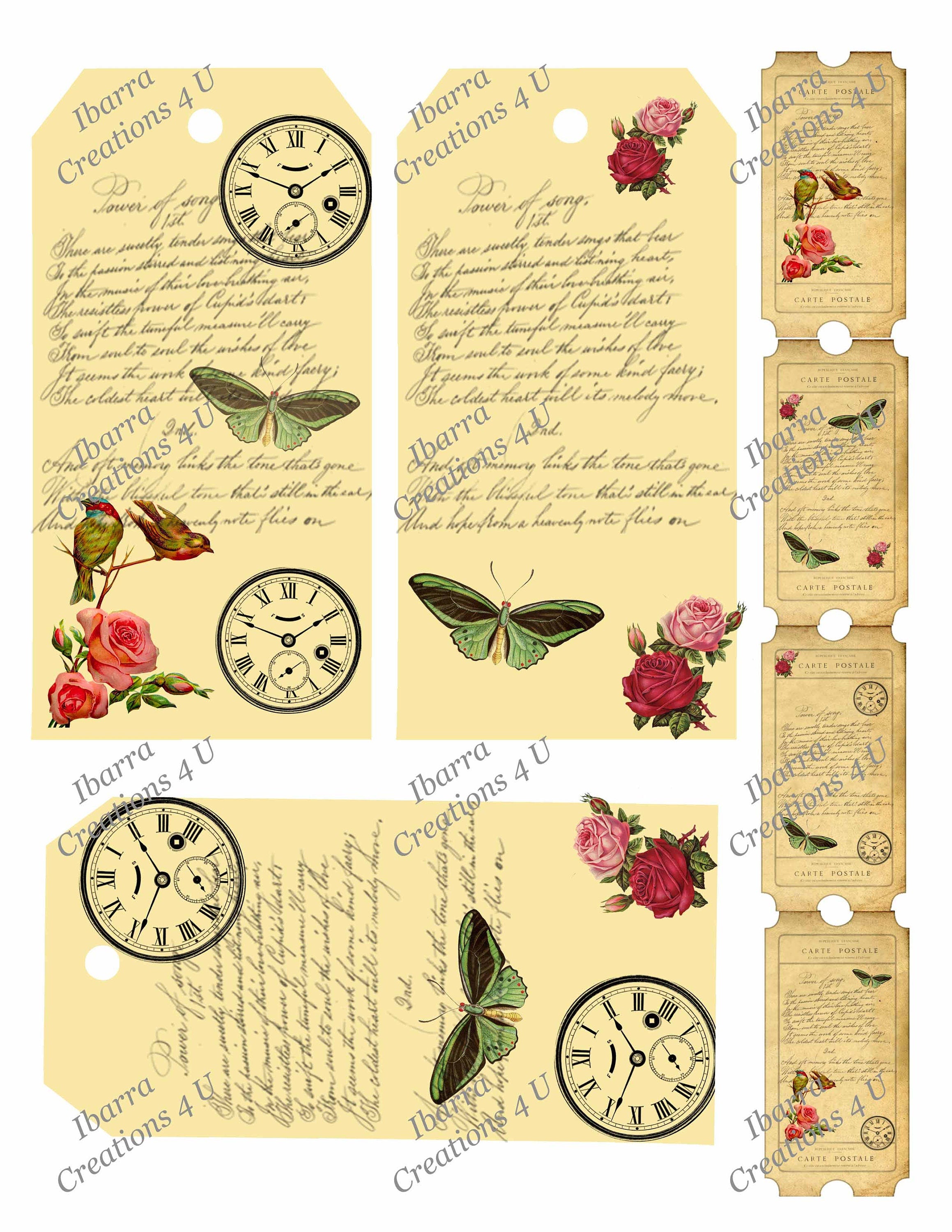 Digital Post Card, Designer Tickets, Mixed Media Tags