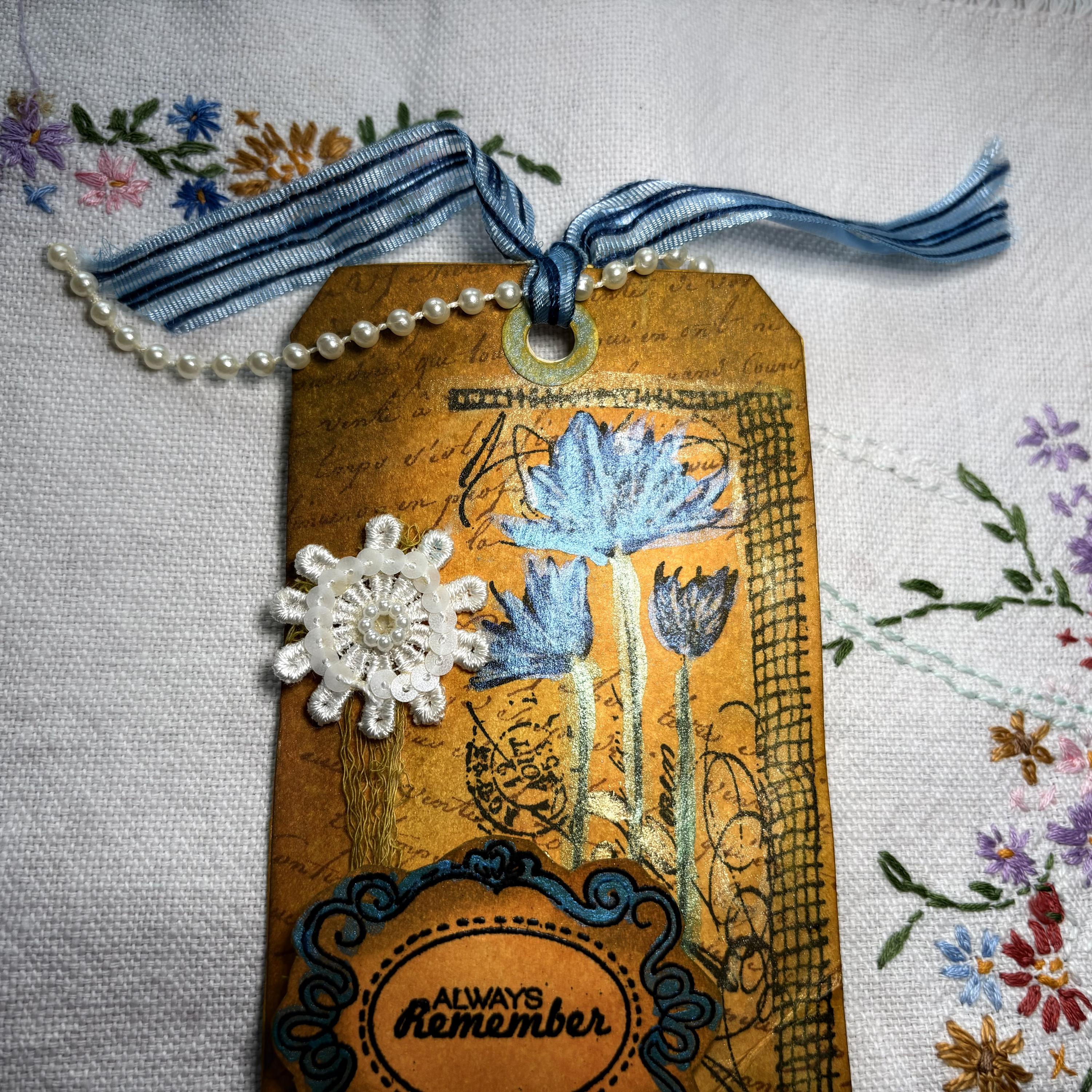 Mixed Media Stamp Embossed, Altered Tag for Journals, Gifts, Scrapbooks