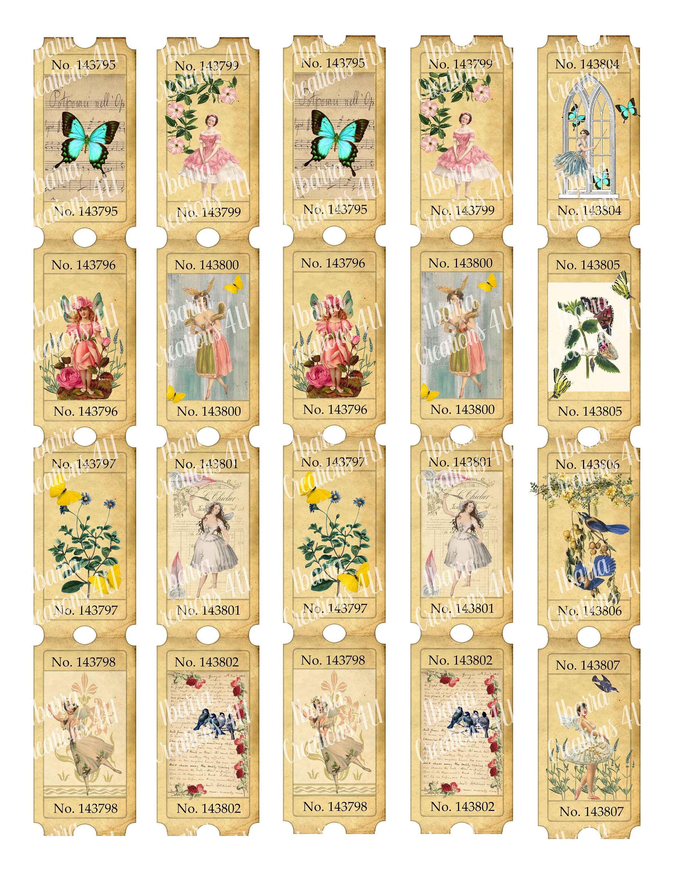 Digital Tickets-Ballerinas, Fairies, Butterflies, Flowers, Junk Journals