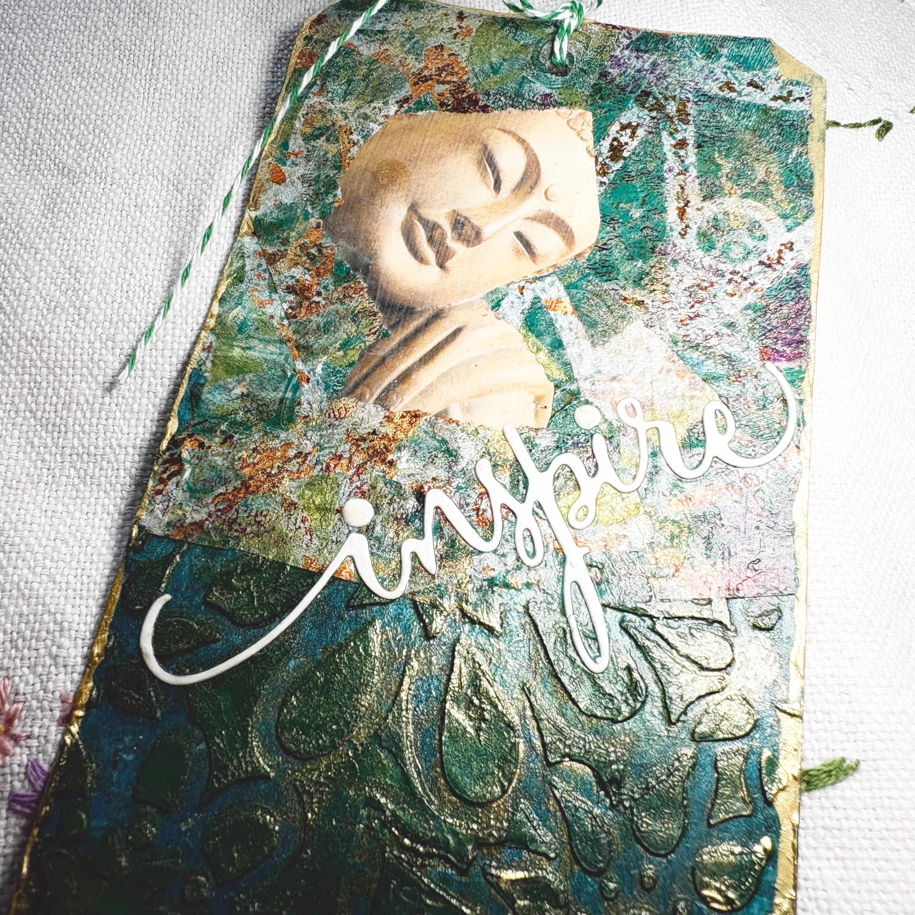 Buddha Inspirational Theme Altered Tag for Journals, Gifts, Scrapbooks