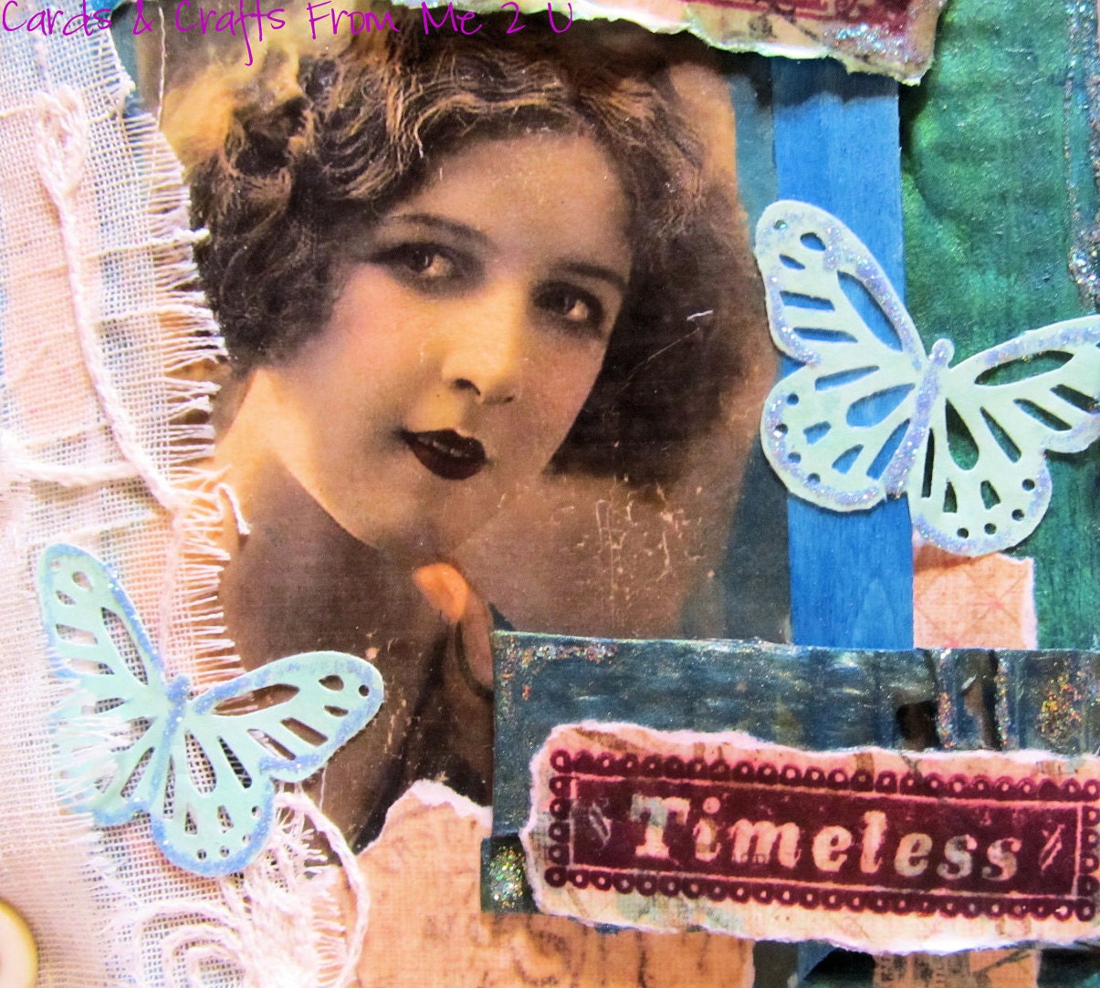 Distressed Wall Art - Corrugated Cardboard Measures 6.5" W x 9" L - Vintage Fabric