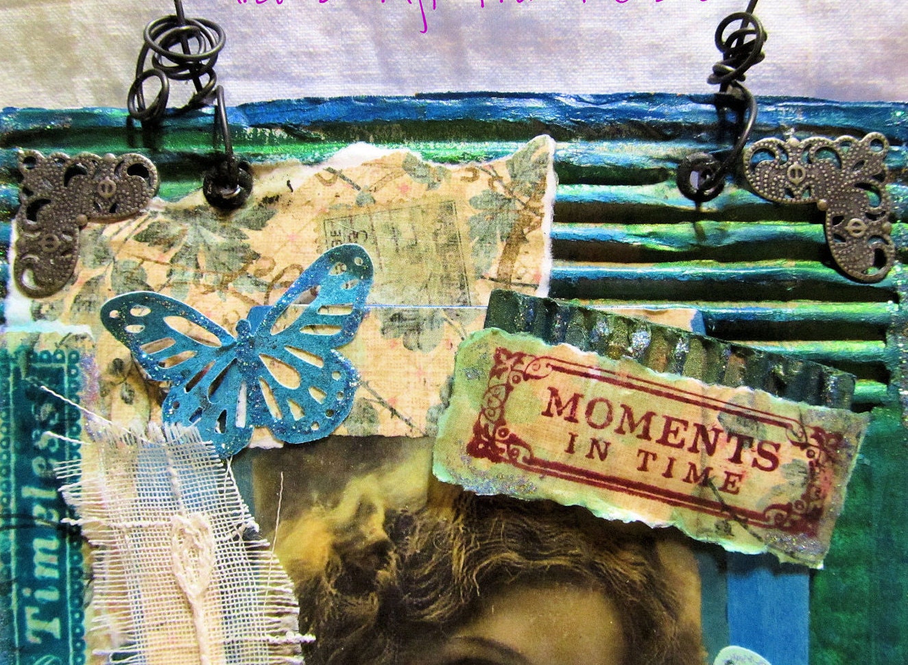 Distressed Wall Art - Corrugated Cardboard Measures 6.5" W x 9" L - Vintage Fabric