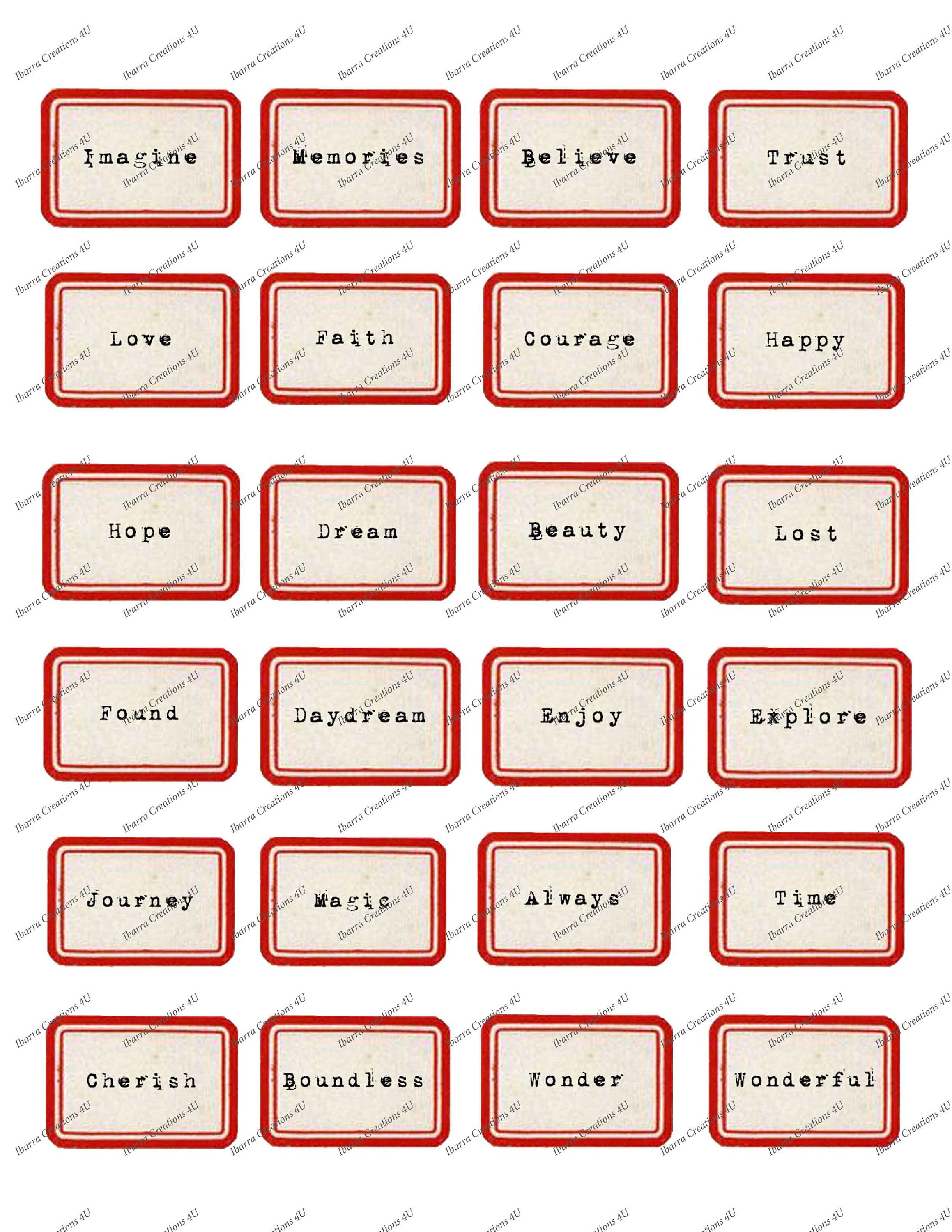 Digital Vintage Labels, Printable Word Labels