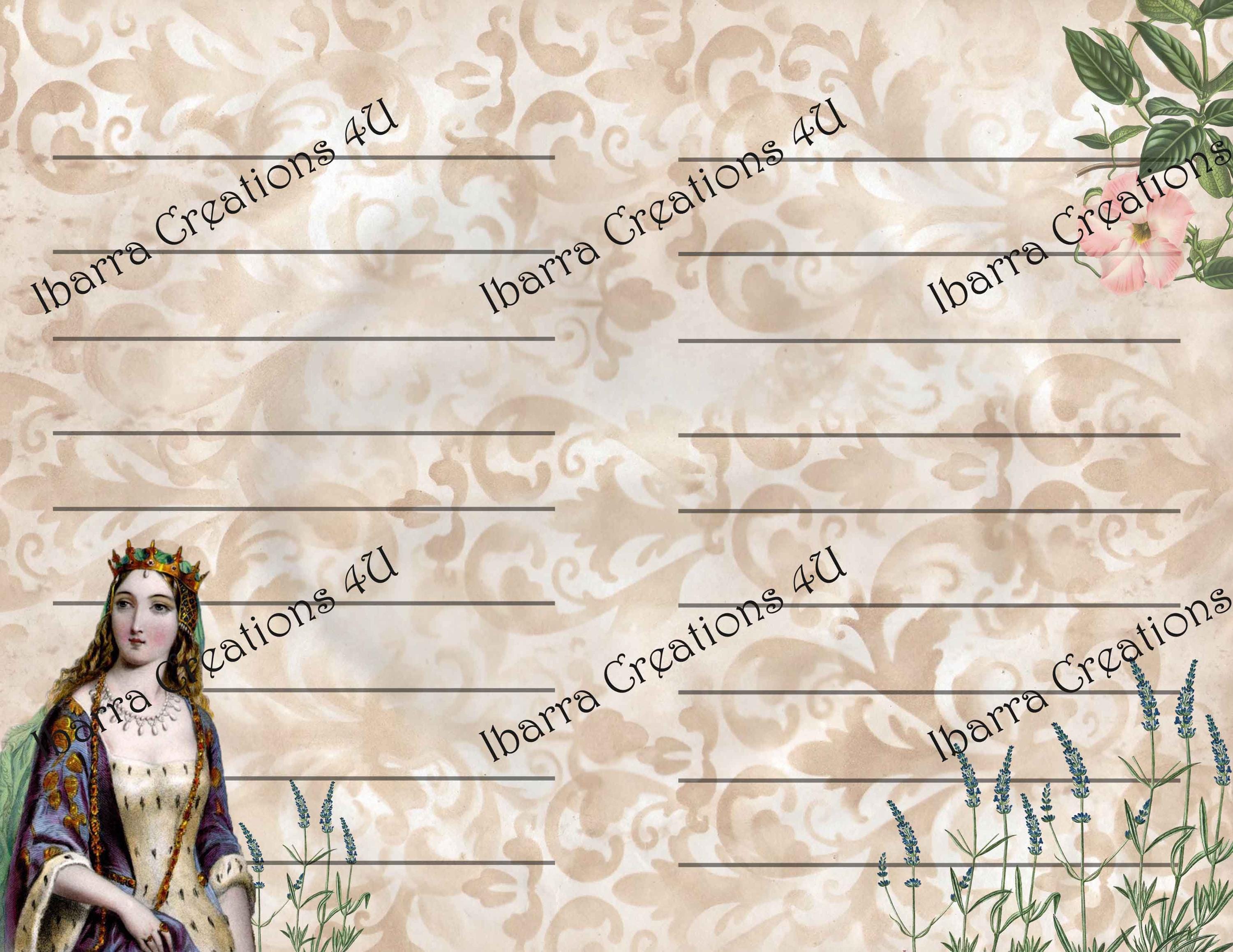 Digital Kit-Romantic Theme with Vintage Queen-Tags, Tickets-Instant Download