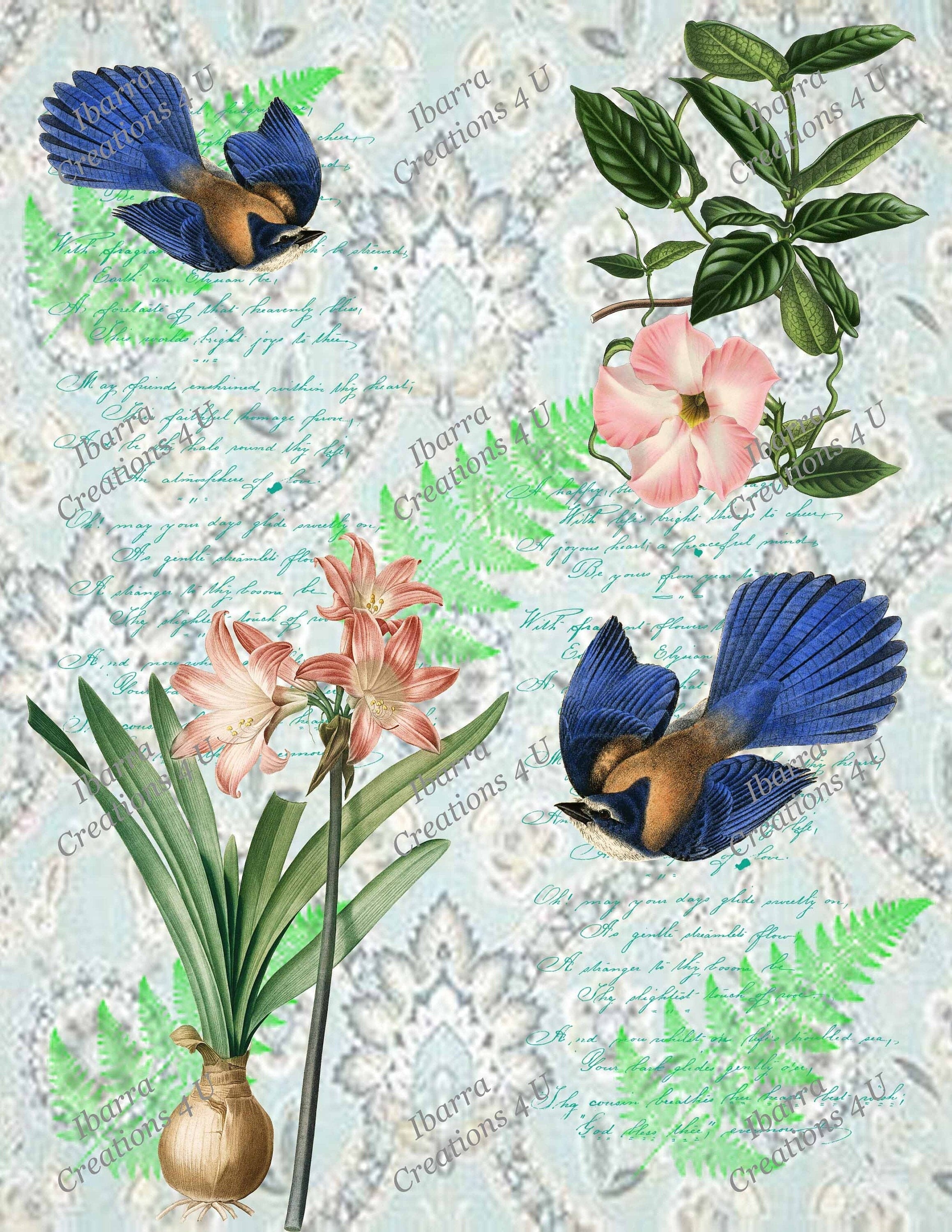 Digital Page - Elegant Background, Blue Tags, Journal Pocket