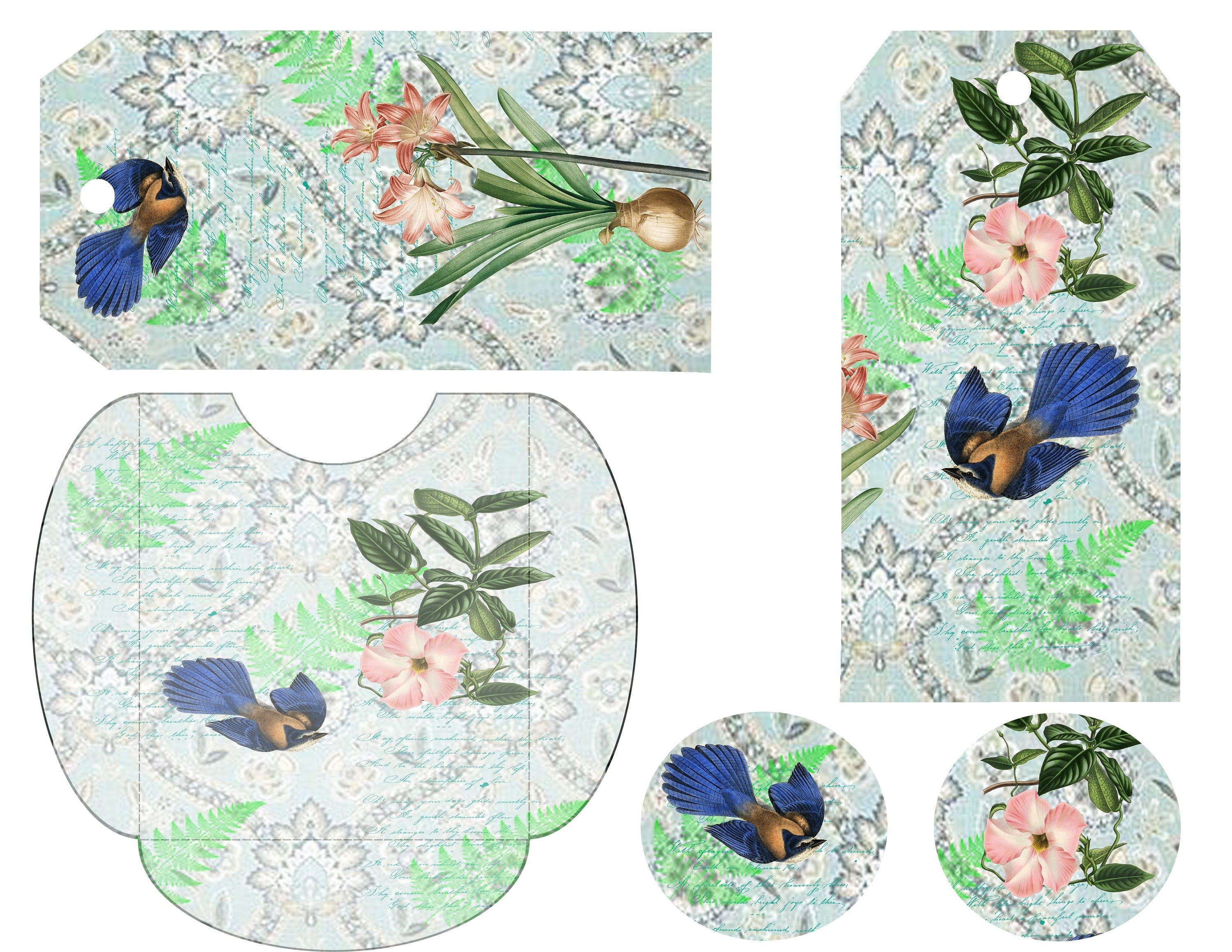 Digital Page - Elegant Background, Blue Tags, Journal Pocket