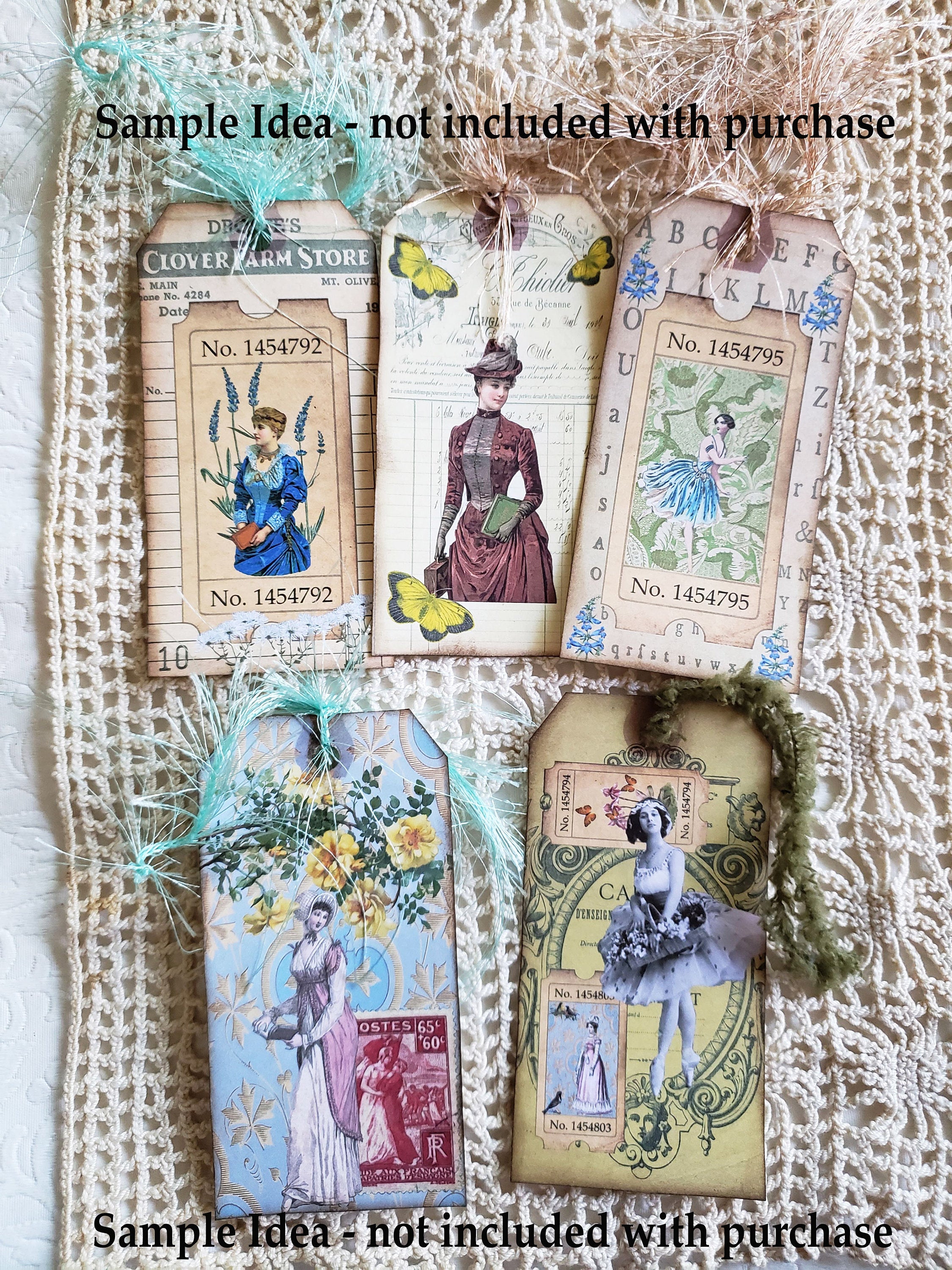 Digital Collage Tags, Ready to Print Ephemera for Journals, Scrapbooks, Cards