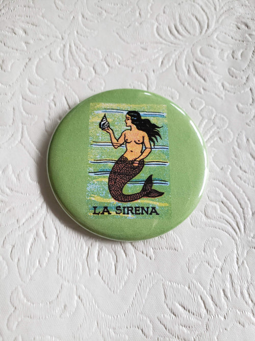 2.25 inch Pocket Purse Mirror- Loteria Vintage Image of La Sirena, Hand, Heart, Musician and Mermaid - You Choose Mirror