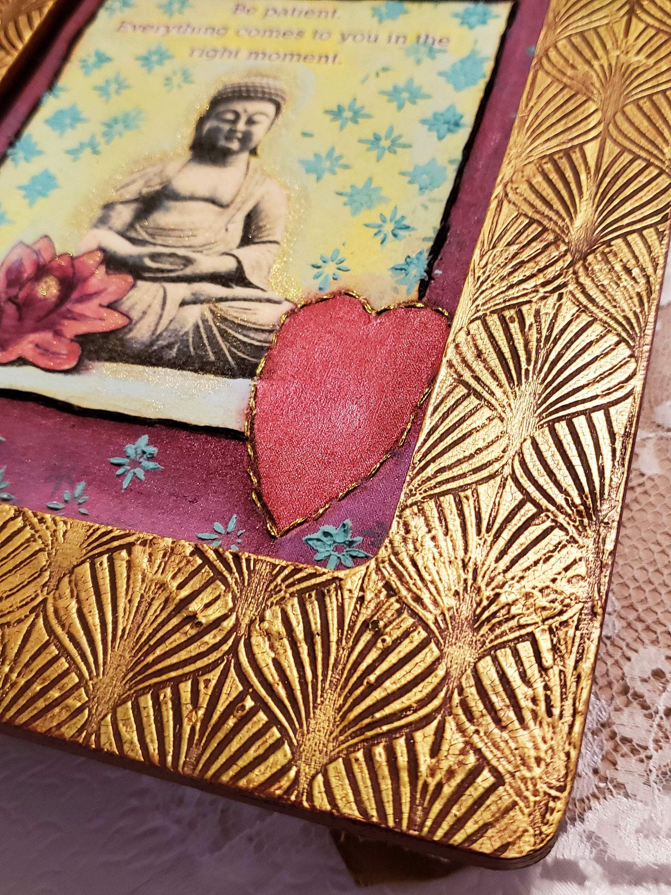 Hand Painted Frame-Buddha Uplifting Message-Embroidered Heart, Mother's Day, Birthday