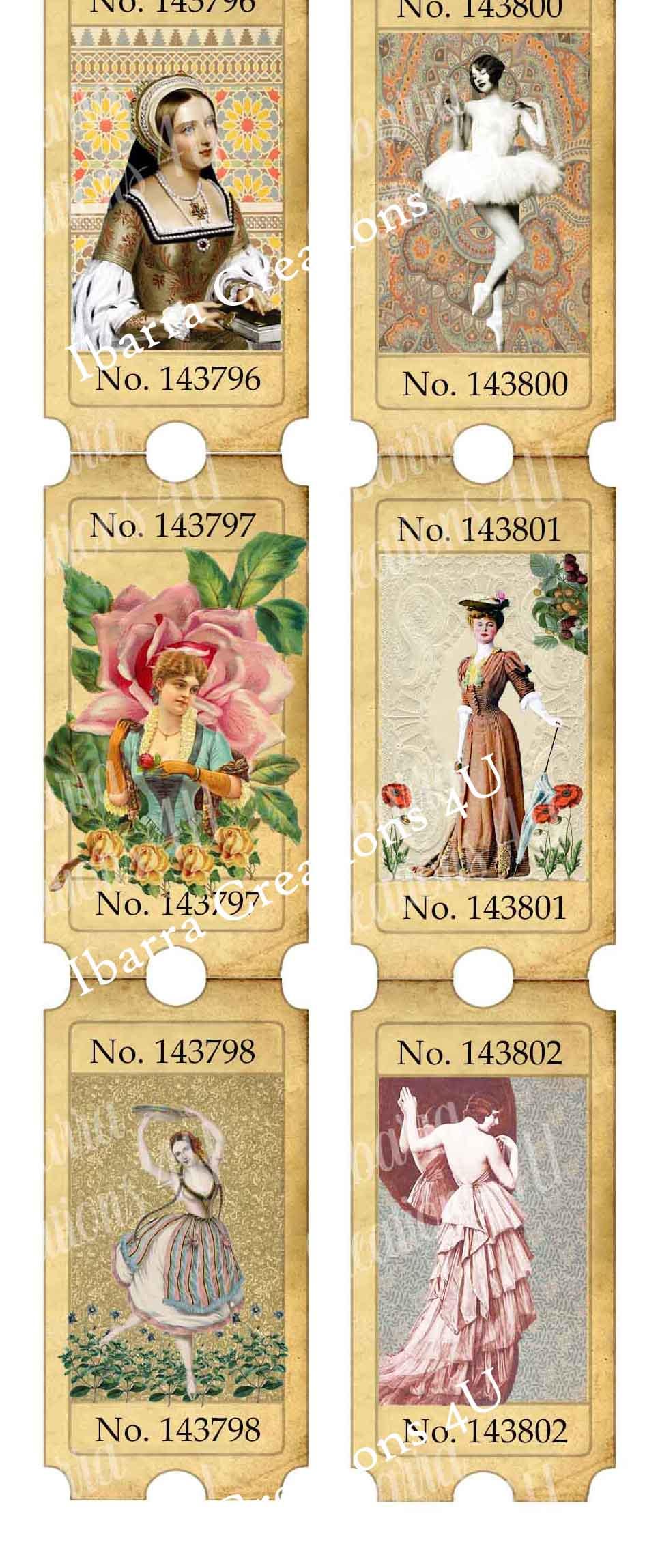 Digital Tickets, Coupons with Victorian Ephemera, Ready to Print-Great for Tuck Spots