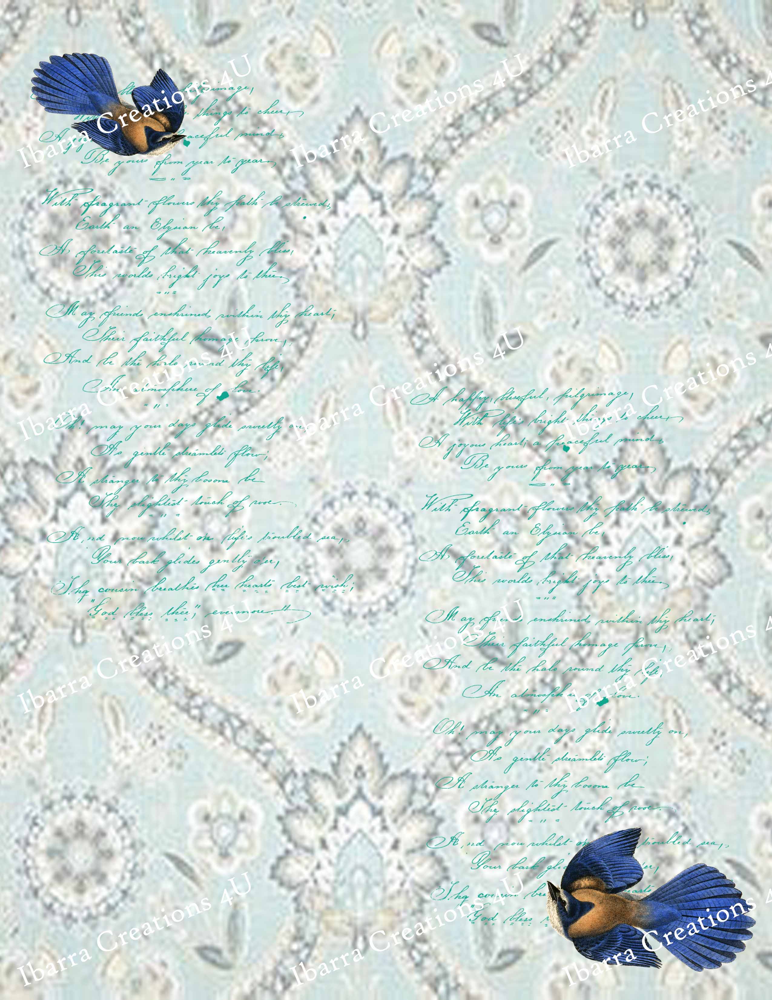 Digital Page - Elegant Background, Blue Tags, Journal Pocket