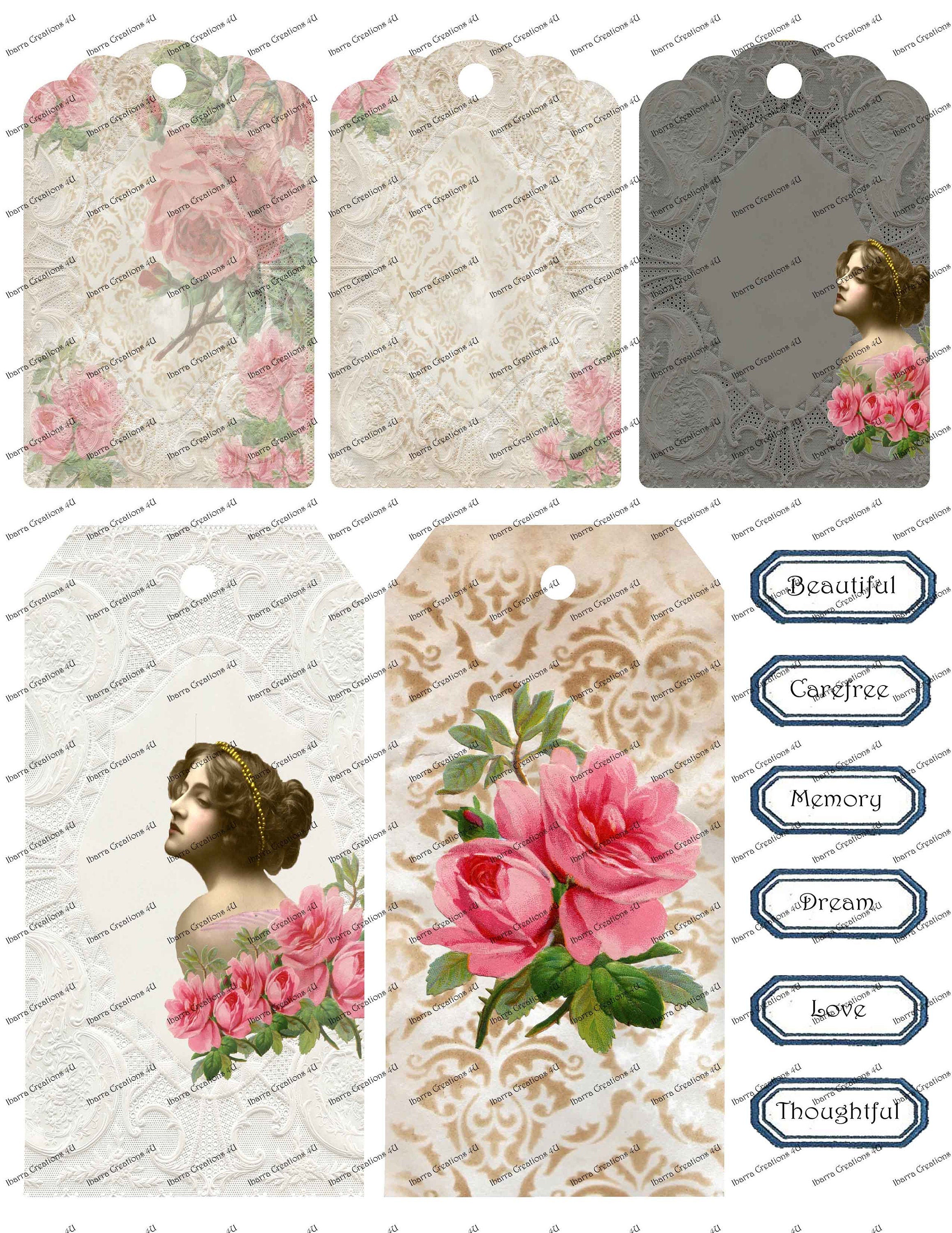 Digital Kit-Victorian Lady, Lace Background, Tags